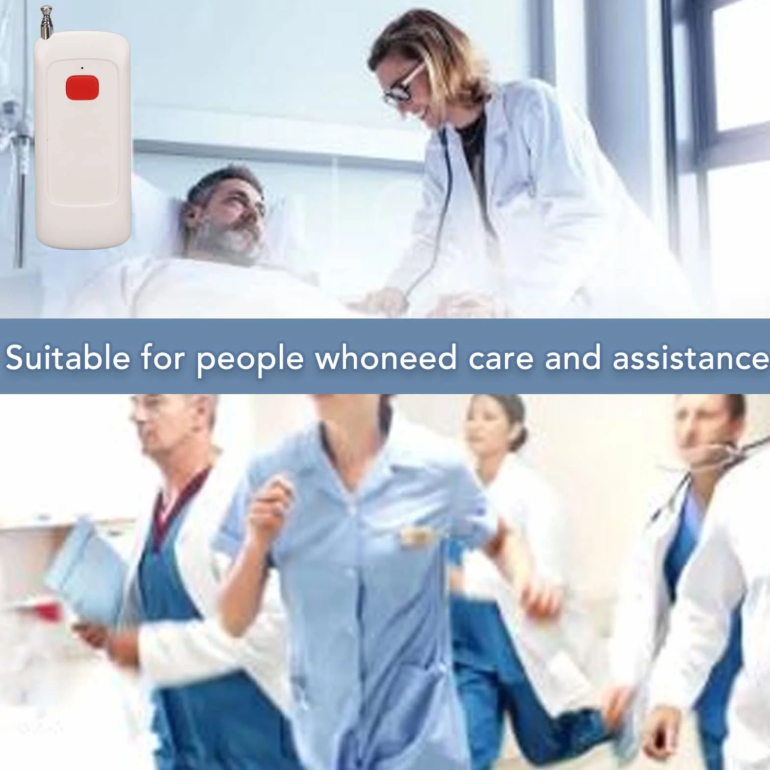 Bezprzewodowy System Przywoławczy SOS Caregiver Pager, Przycisk Paniki z Smyczą i Odbiornik