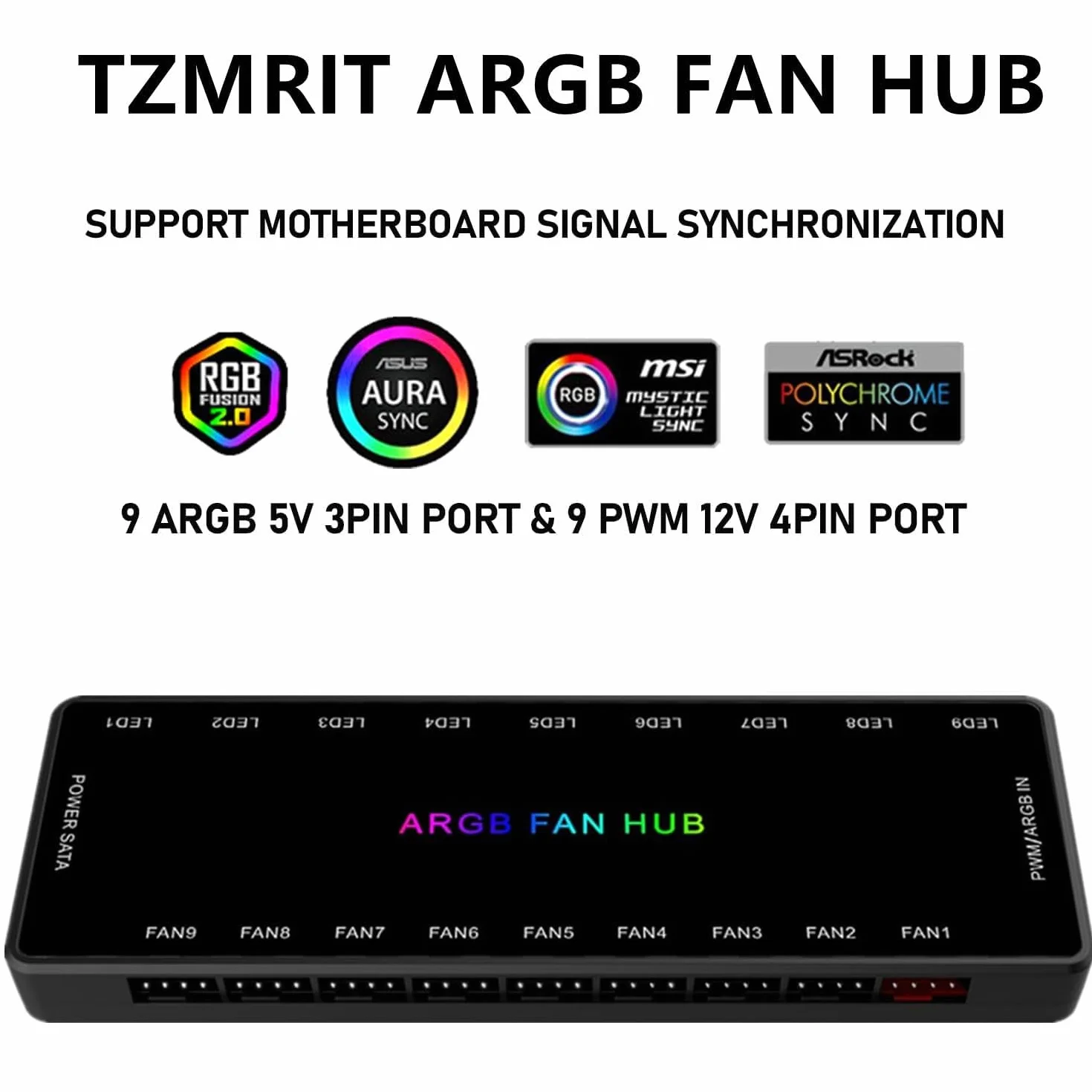 ARGB PWM koncentrator wentylatora 18 portów 5 V 3-pin i 12 V 4-pin 2 w 1 z magnetyczną podstawą