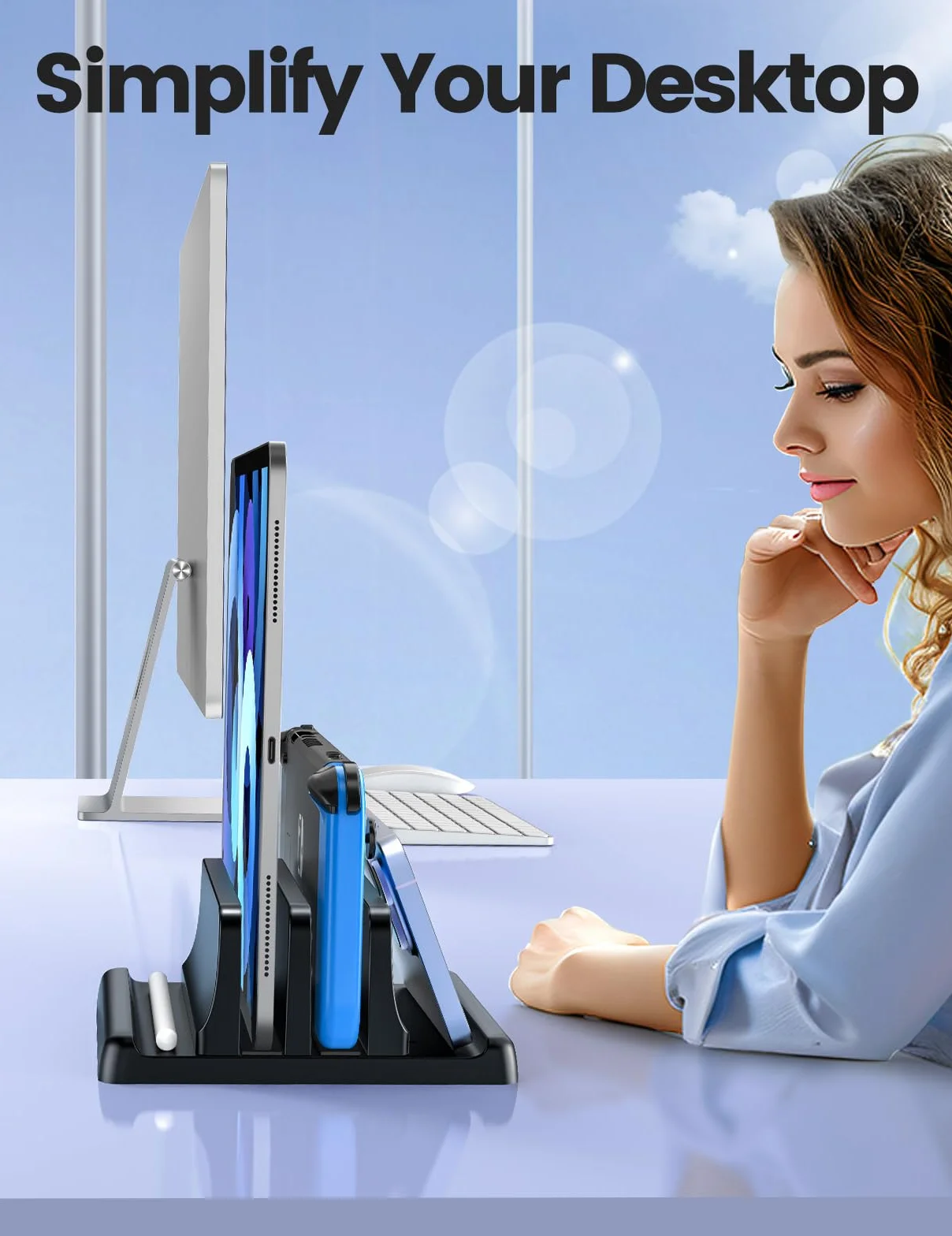 VAYDEER Pionowy stojak na laptopa, regulowany stojak na laptopa 4 w 1, z 2 przegródkami oszczędzającymi miejsce, na MacBook, laptop, iPad, laptopy do 17,3", czarny