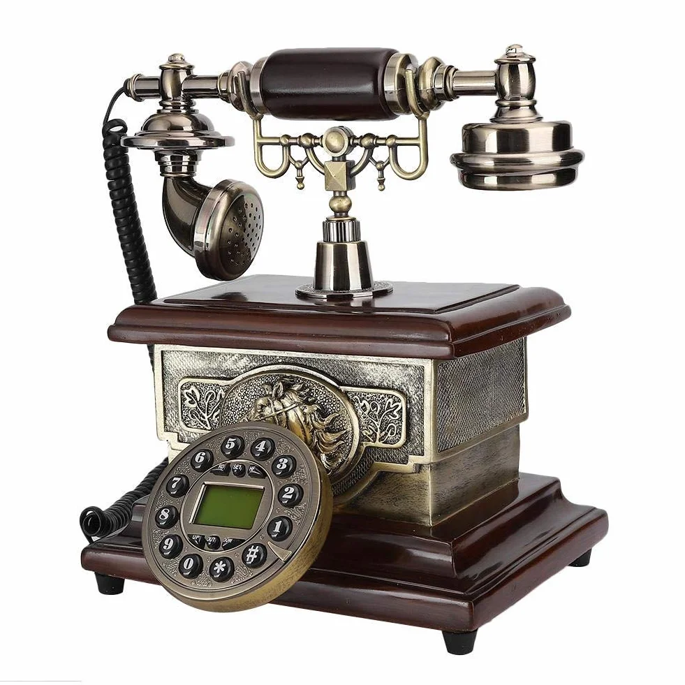 Retro telefon, vintage antyczny retro rozmówca ID słuchawka biurko telefon i wyświetlacz połączeń telefon obrotowy pokrętło telefon stacjonarny do domowego biura hotelu