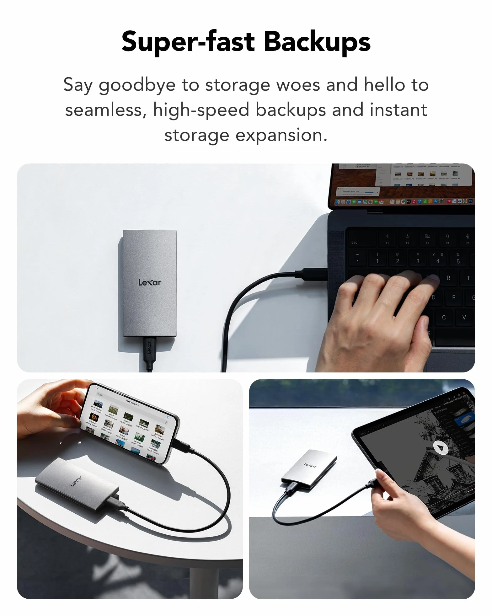 Lexar ES3 Przenośny dysk SSD 512 GB, srebrny, USB 3.2 Gen 2 do 1050 MB/s | Zewnętrzny dysk SSD kompatybilny z iPhone 17 Series/Mac/PS5/XBOX/Laptop/PC