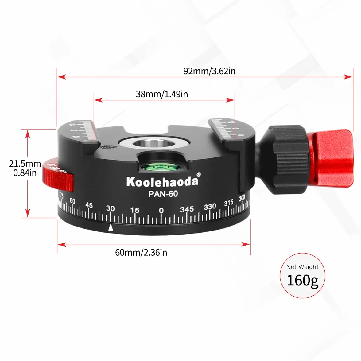 Koolehaoda W pełni metalowa panoramiczna głowica statywu 360° z rotatorem indeksującym kompatybilna z płytą szybkiego zwalniania Arca Swiss