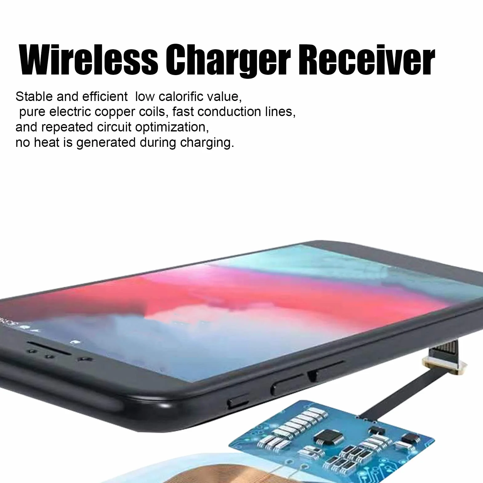 Bezprzewodowy odbiornik ładowania typu C, bezprzewodowy adapter do ładowania Qi USB-C 5 V 2 A odbiornik ładowania samoprzylepna smukła ładowarka moduł, do wszystkich telefonów