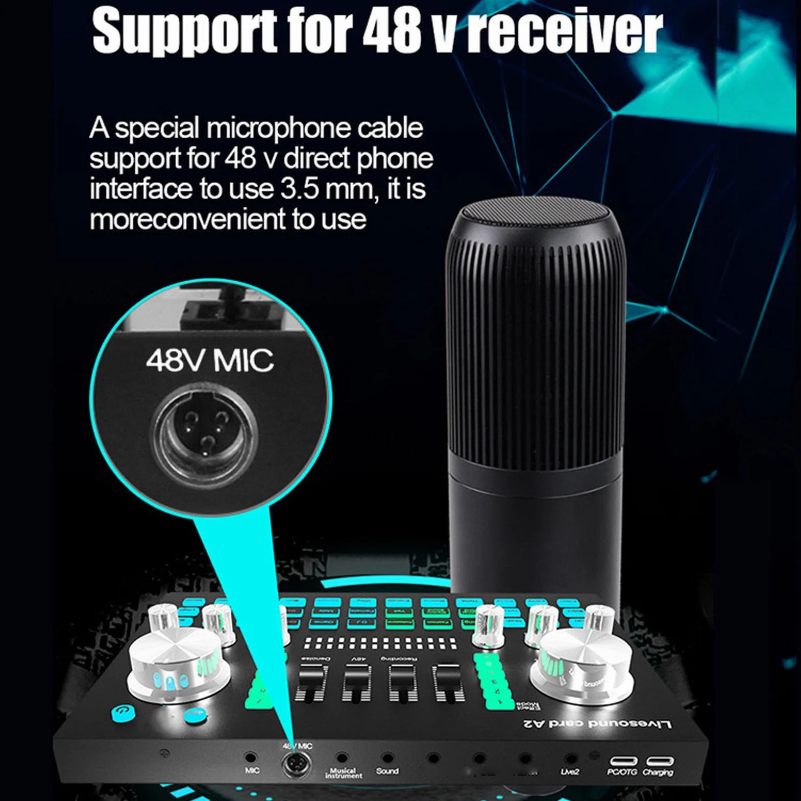 Ejoyous Profesjonalny Mikser Audio z Karty Dźwiękowej na żywo z Napięciem 48V OTG do PC Cell Telefon Streaming Nagrywanie Kompatybilne z Systemem IOS Android Windows