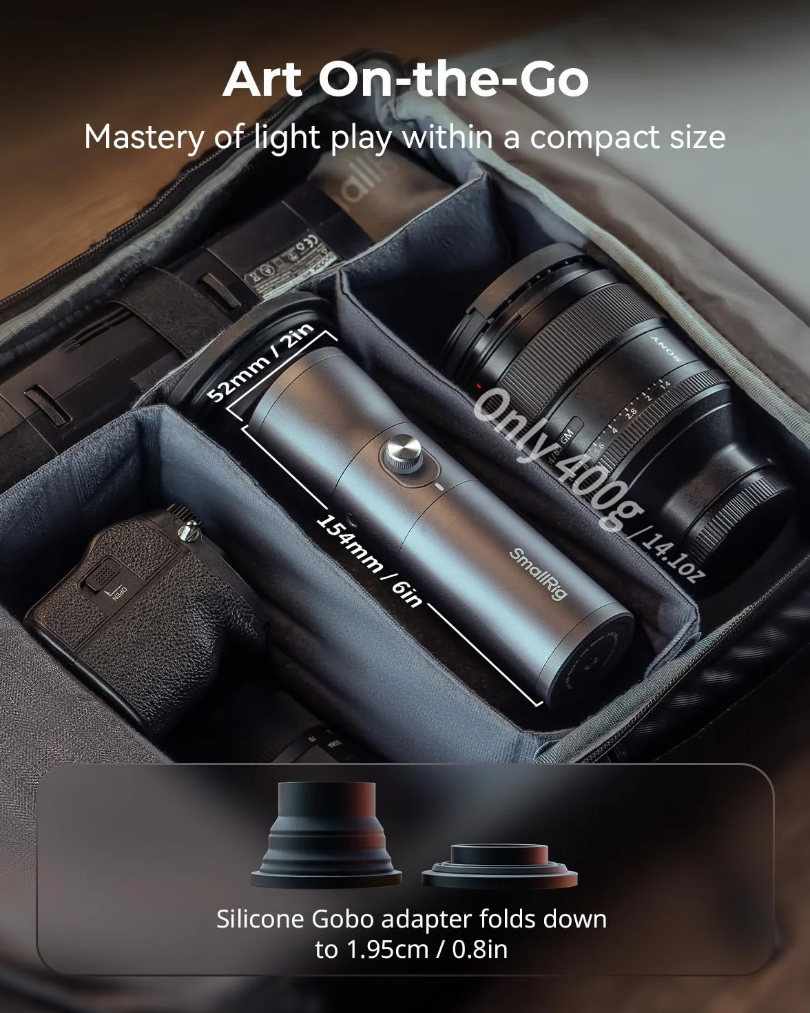 SMALLRIG RGB LED Photography Flashlight, 7500mAh, Stop Aluminium, Wzorzyste światło Otoczenia, 4-kolorowe światło Wypełniające z 20 Wzorzystymi Filtrami światła, Akcesoria RF10C - 4634 | Lampa nastrojowa ze stopu aluminium, wypełnij światło z 20 filtrami