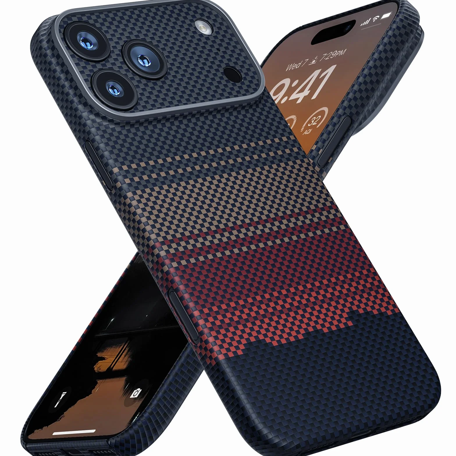 memumi Carbon etui do iPhone 17 Pro Max, 0,5 mm super cienkie, etui z prawdziwego włókna aramidowego,z ochroną przed upadkiem w jakości wojskowej do iPhone 17 Pro Max - Zachód słońca