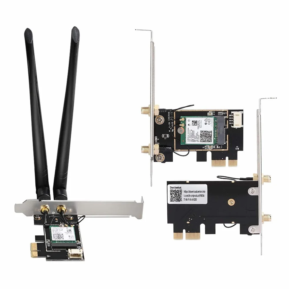 Cocoarm Karta Sieciowa z podwójną anteną, Karta Sieci Bezprzewodowej PCIe X1 dla AX200, WiFi 6 2.4G 574Mbps 5G 2400Mbps, Bluetooth 5.0, MU MIMO do Strumieniowego Przesyłania Gier Komputer