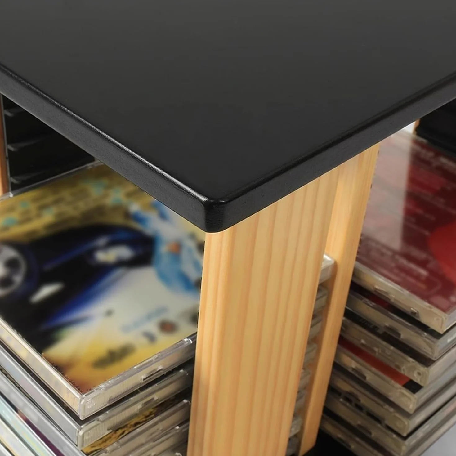 Obrotowy drewniany stojak do przechowywania płyt CD DVD o 360°, pojemność 45 płyt Odporny na zadrapania stacjonarny organizer multimediów do domu i biura