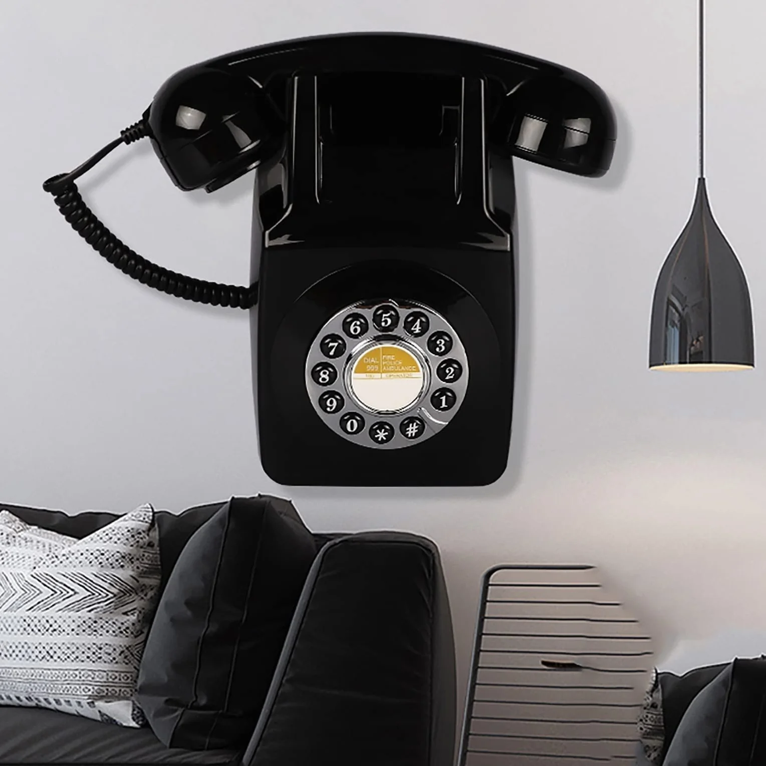 telefon ścienny telefon stacjonarny, retro telefon stacjonarny z przyciskami, kręcony kabel, autentyczny dzwonek, telefon stacjonarny do domu, telefon domowy do biura, te(C)