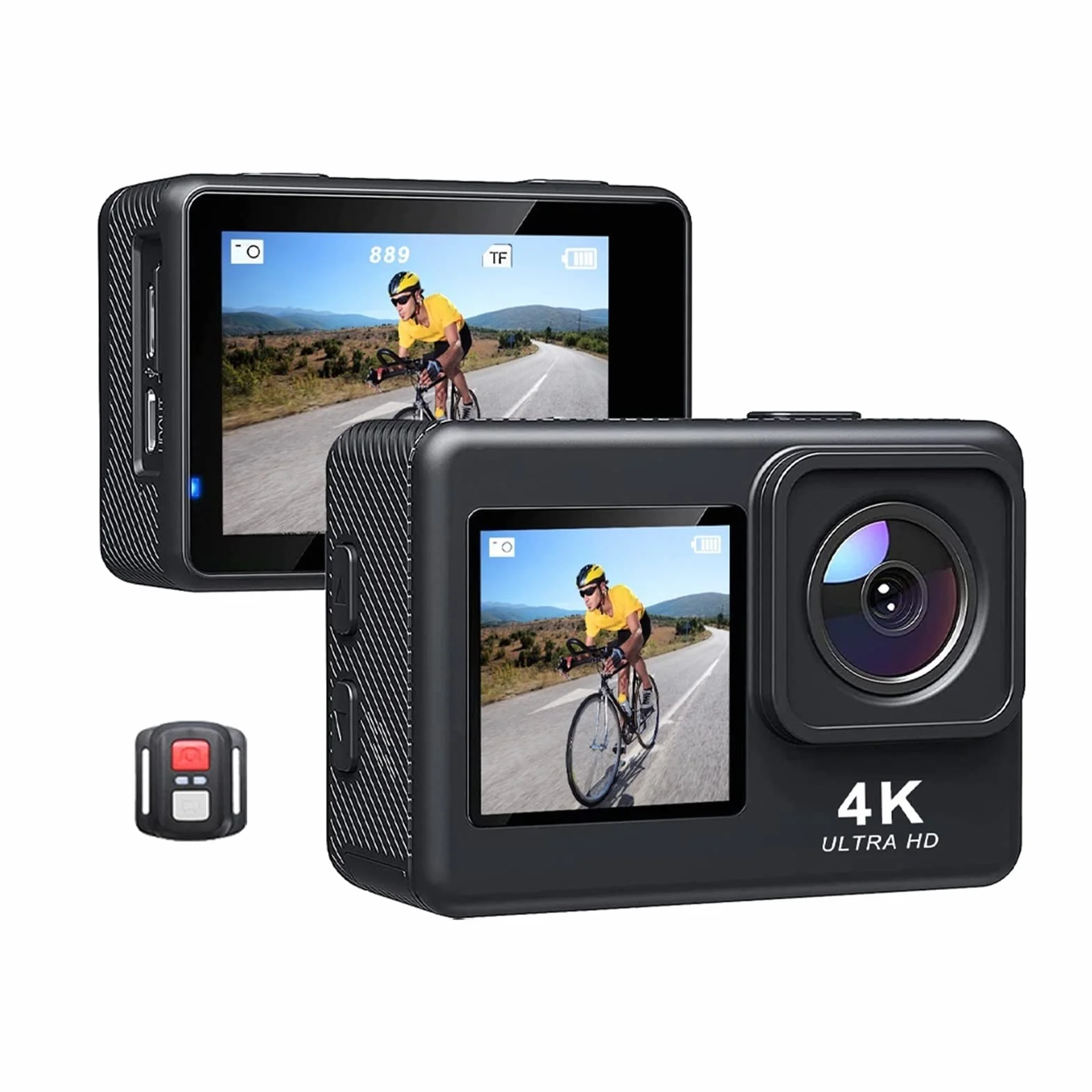Kamera sportowa ze stabilizacją obrazu, Kamera akcji 60 klatek na sekundę 4K 16 MP 2,0-calowy wyświetlacz LCD EIS 4-krotny zoom Nagrywanie wideo 30 m Wodoodporny kask sportowy Go Pro Cam Wysoka liczba