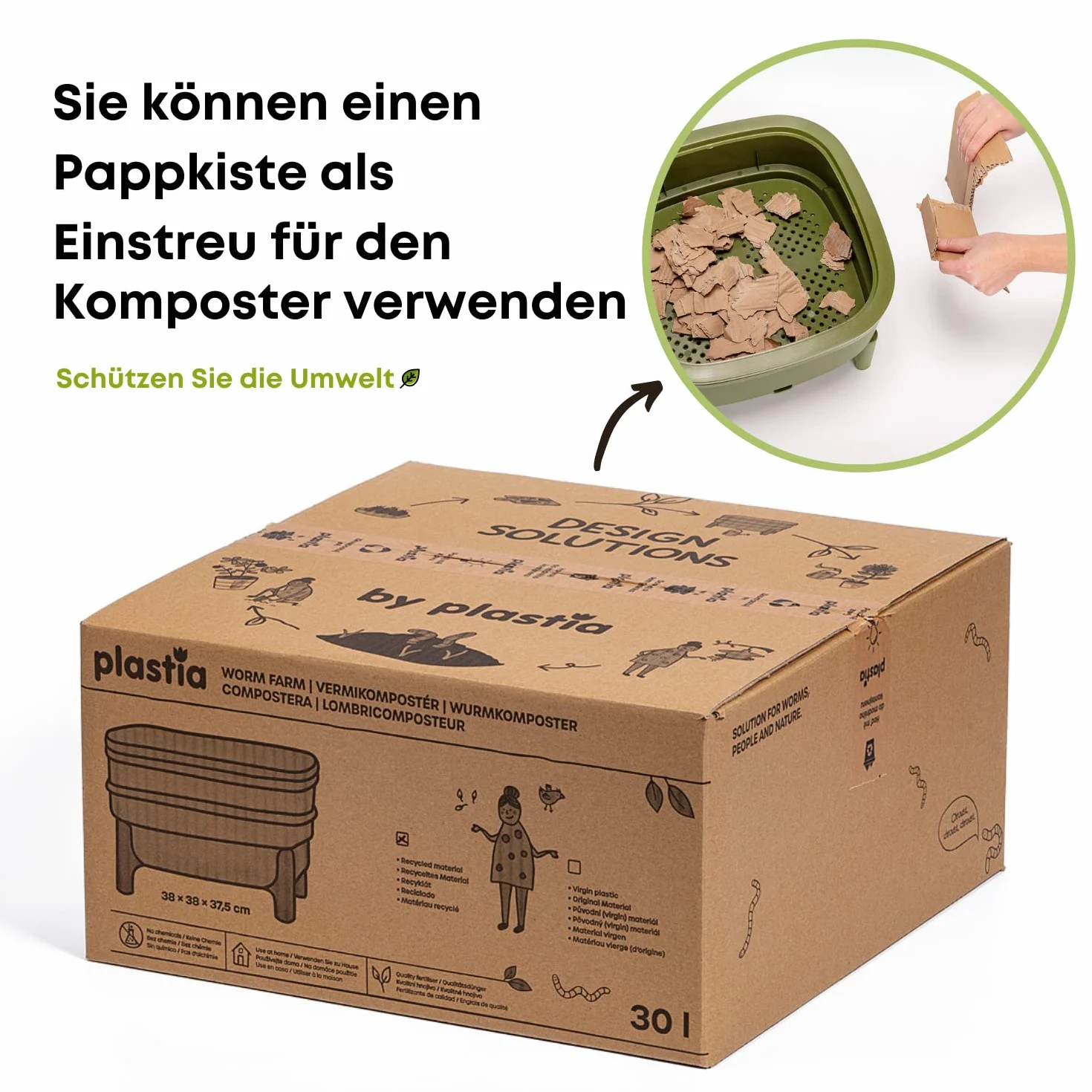 Vermicompost 30L zielony wiadro z recyklingu do kuchni i balkonu