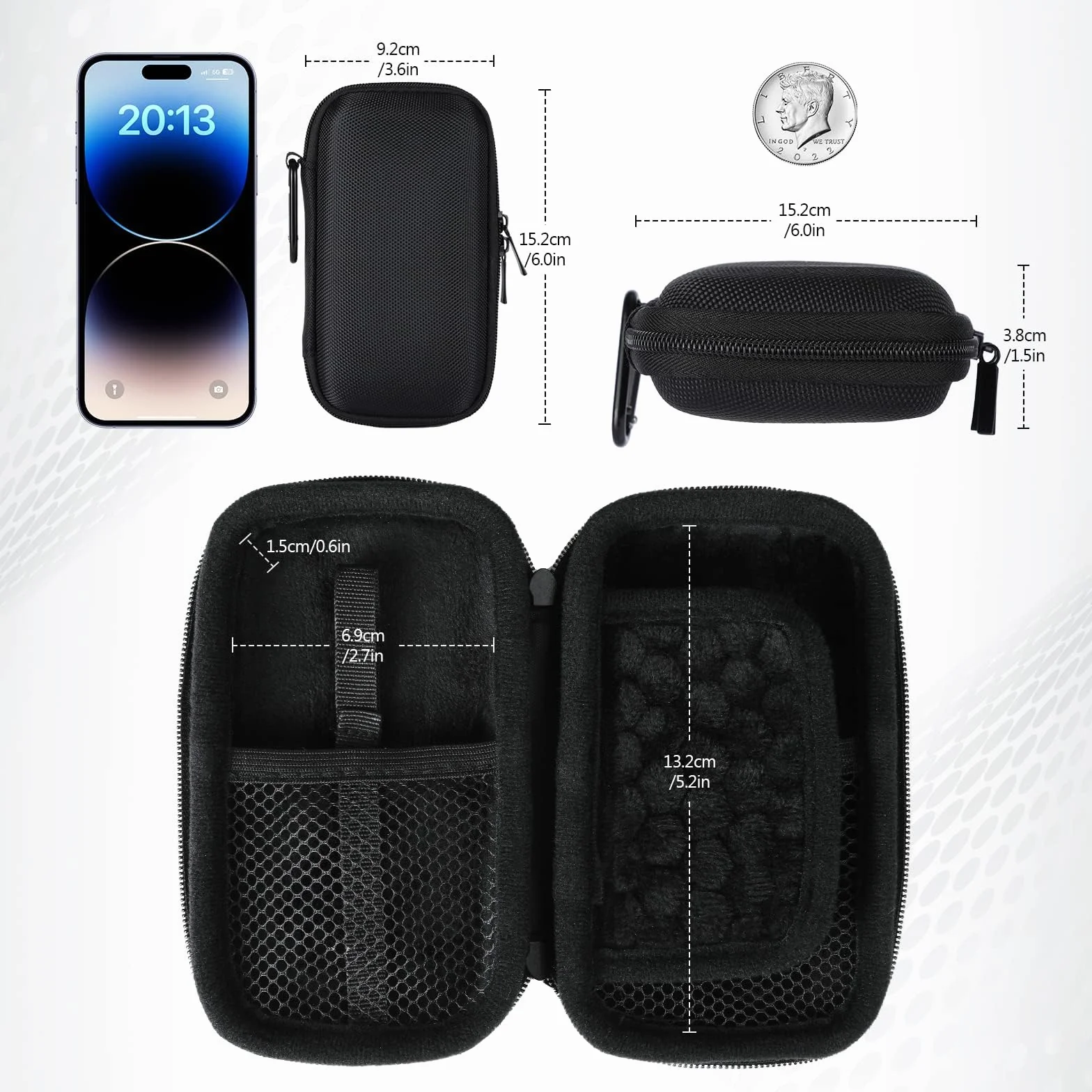AGPTEK Twarde etui do przechowywania i ochrony iPoda Touch/ MP3/ Mp4/słuchawki/kluczy/kable USB, etui MP4 z podwójną siatką i podwójnym zamkiem błyskawicznym, kompatybilne z ekranem MP3 4/5 cala -