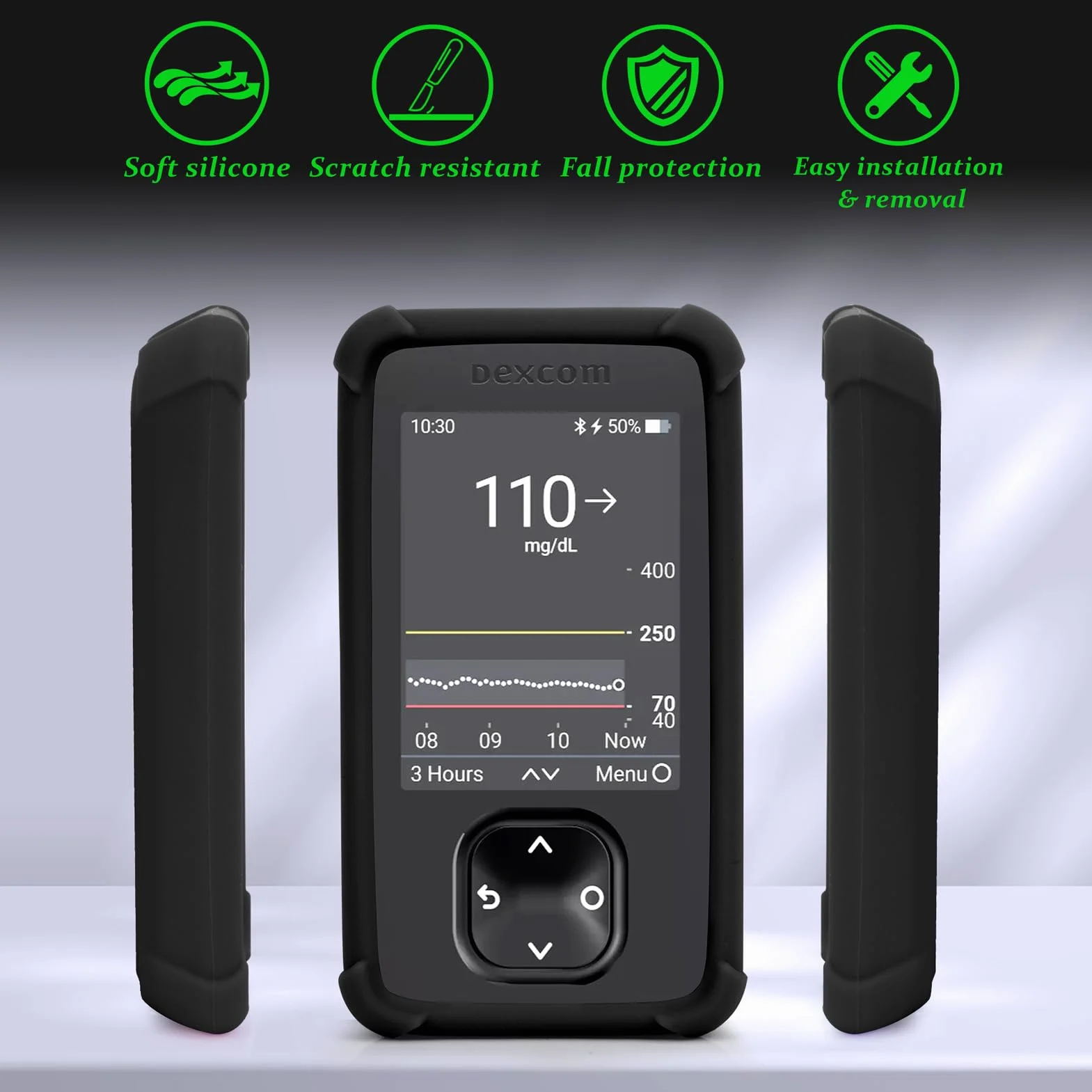 Dexcom Etui na odbiornik G7, silikonowe, odporne na wstrząsy, antypoślizgowe, czarne