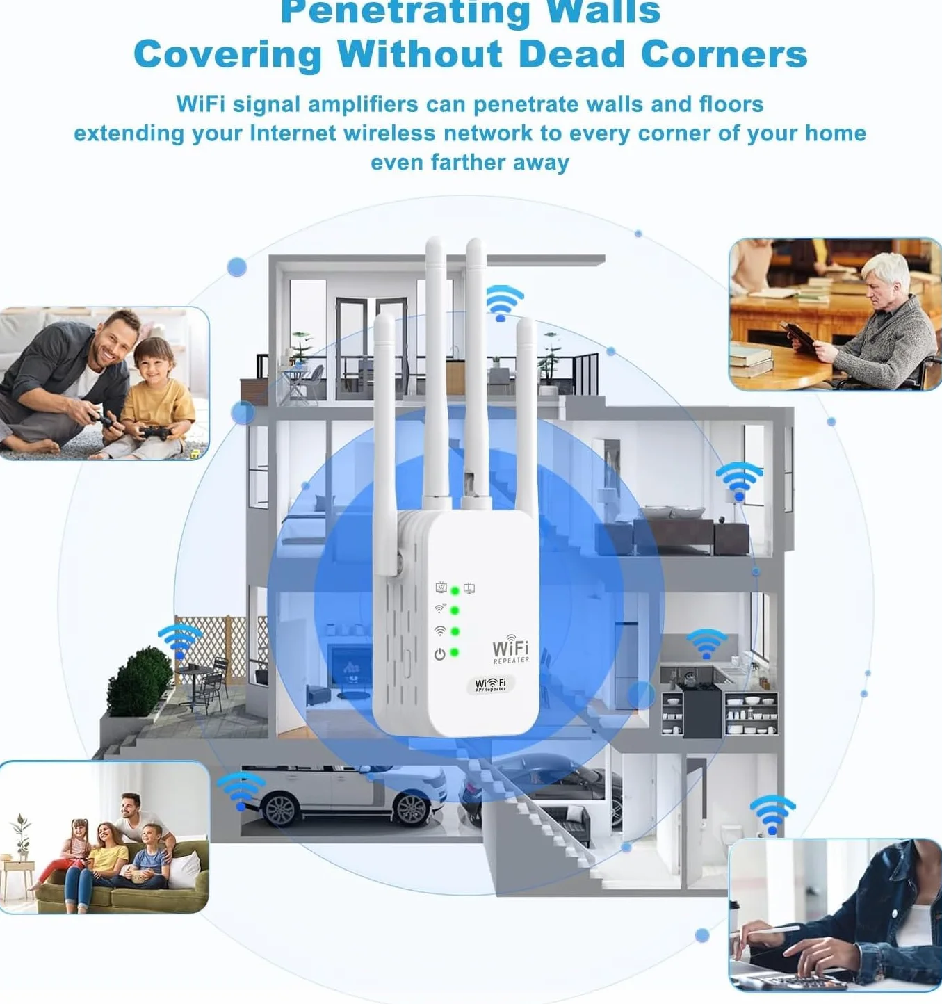 Wzmacniacz WLAN, wzmacniacz WiFi 1200 Mbit/s, 5G i 2,4 G, dwuzakresowy przedłużacz WiFi, wzmacniacz sygnału, złącze Ethernet, 3 tryby (repeater/router/AP), kompatybilny ze wszystkimi urządzeniami