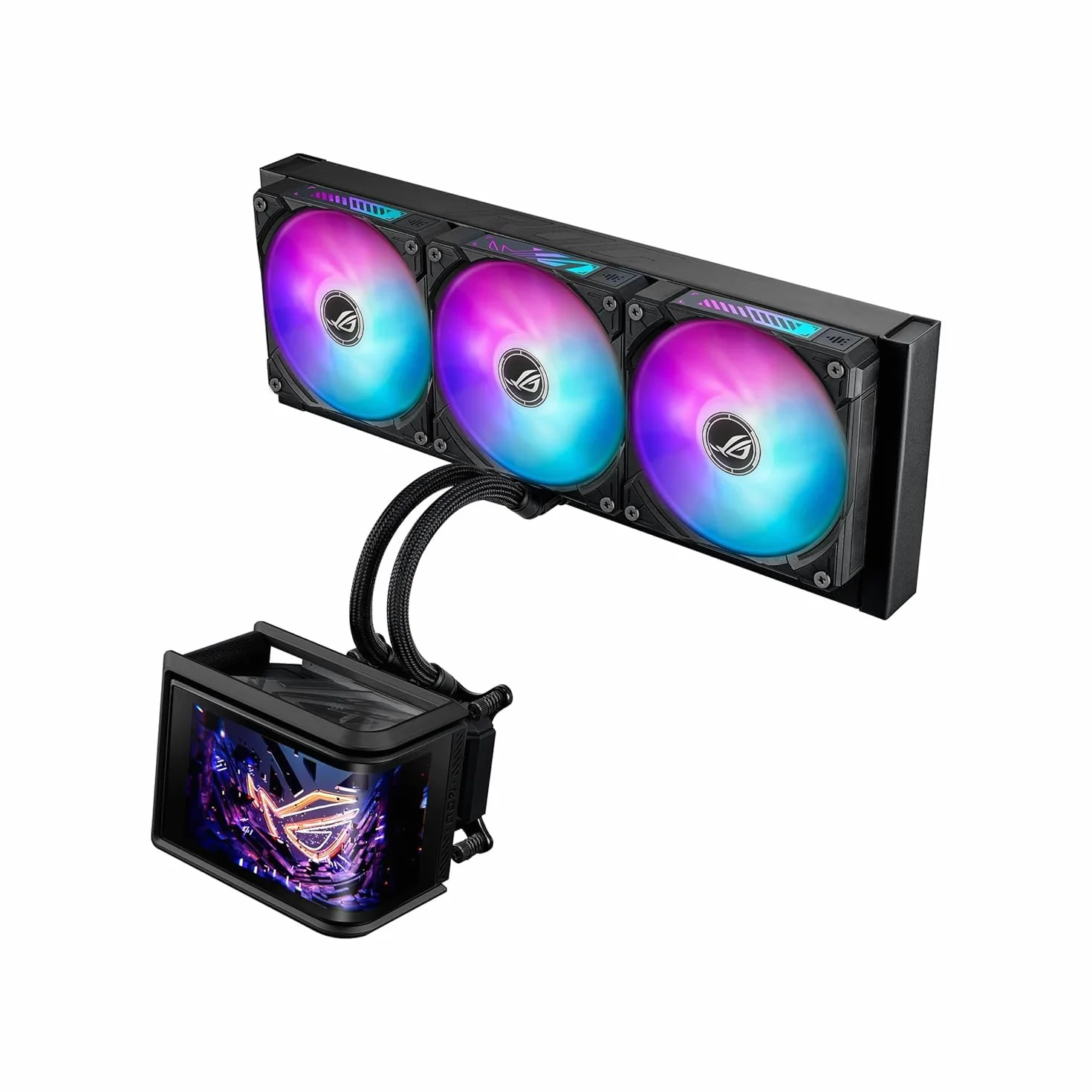ASUS ROG Ryuo IV SLC 360 ARGB All-in-One CPU chłodzenie wodą (6,67-calowy wyświetlacz AMOLED, obsługuje filmy 3D, węże 200 mm, 3 x wentylator ARGB Daisy-Chain, do Intel LGA 1851, 1700, AMD AM5, AM4)