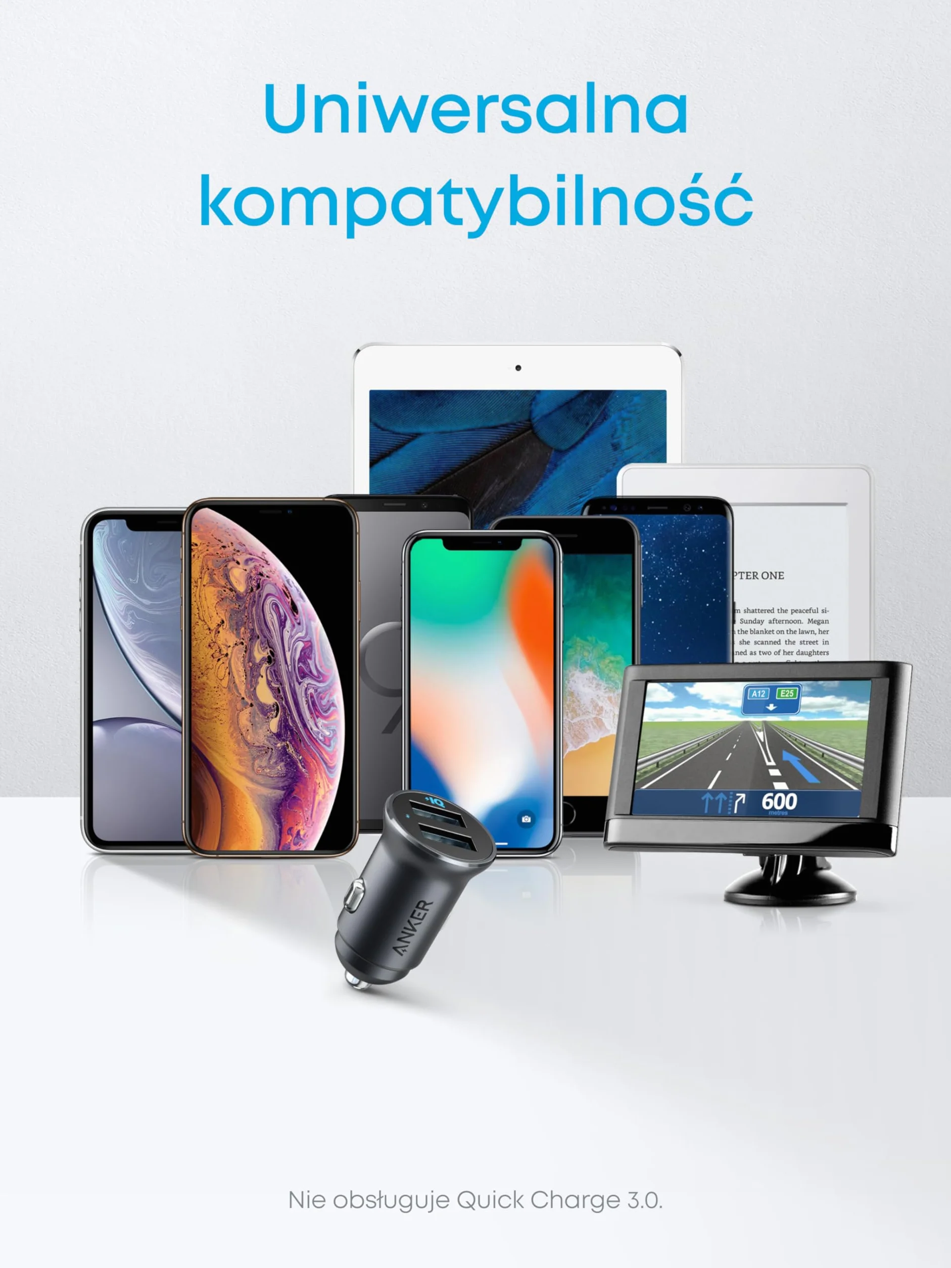 Anker 320 Ładowarka samochodowa (24W II), mini, podwójne USB z niebieską diodą LED, do iPhone13/12/11/XR/Xs, iPad Pro/Air 2/mini, Galaxy i więcej