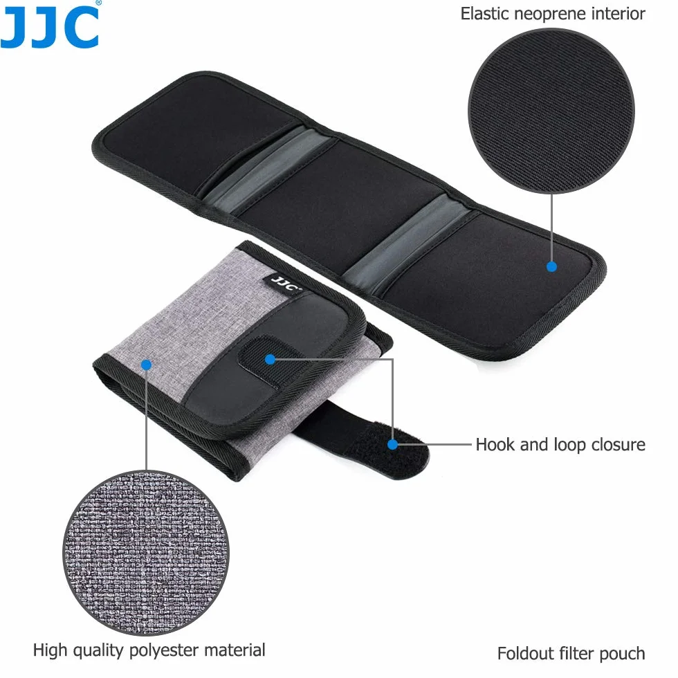 JJC Składane etui do przechowywania filtrów UV CPL ND do 82 mm (klamra do paska ze ściereczką do czyszczenia z mikrofibry, 3 kieszenie)