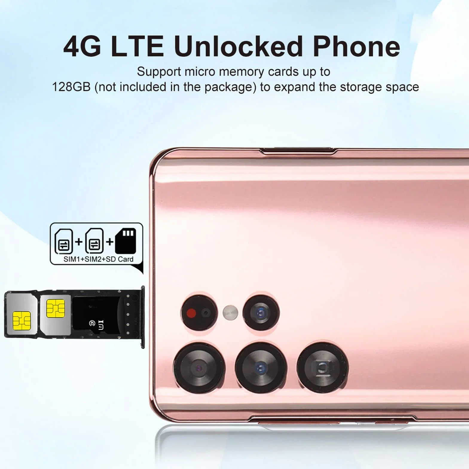 Telefon komórkowy 4G dla Androida 10.0, 6,82-calowy ekran HD, 6 GB RAM i 128 GB ROM, z funkcją rozpoznawania twarzy, bateria 7300 mAh, smartfon do codziennej pracy(EU)