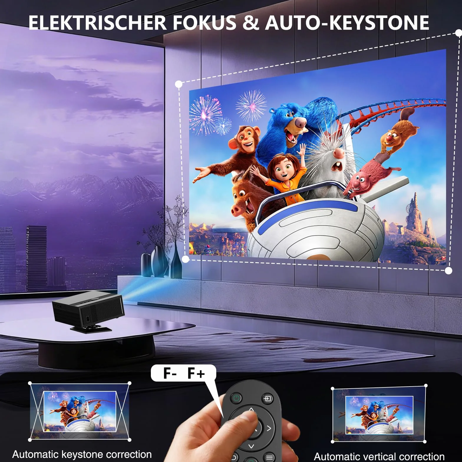 Inteligentny projektor 8K [kompatybilny z Netflix] 30000 lumenów, autofokus/automatyczna korekcja trapezu, projektor WiFi6 Bluetooth, 8K kina domowego, projektor wideo na zewnątrz z obrotowym o
