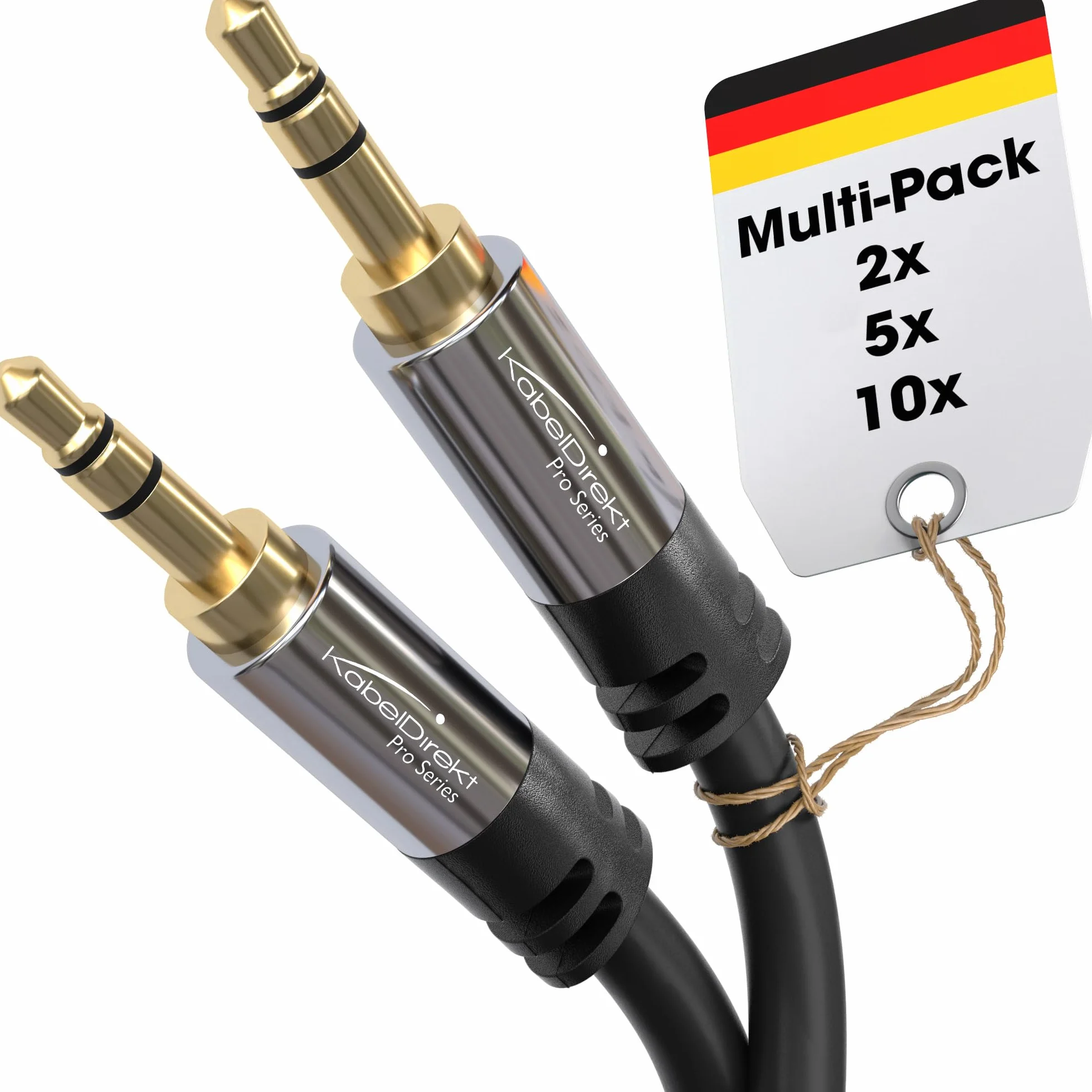 KabelDirekt – Przewód AUX audio jack 3,5mm – 10x1,5m – metalowe złącza | Kabel audio/słuchawkowy, jack 3,5mm, telefonu/PC/laptopa/samochodu/HiFi, czarny