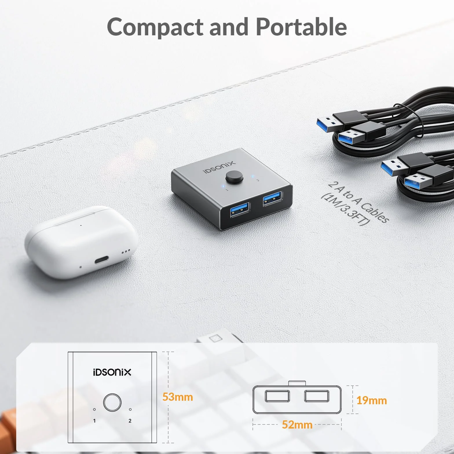 iDsonix Przełącznik USB 3.0 aluminium, 1 w 2 wyjścia (2 w 1 out) dwukierunkowy