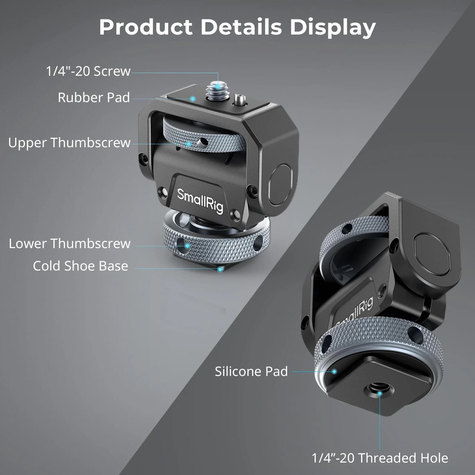 SMALLRIG Camera Monitor Mount Lite z zimną stopką, obracanie 360 ° i pochylenie 180 ° do monitora polowego, LED, lampa błyskowa, maksymalna nośność 90 ° pochylenie 3,2 kg - 3809