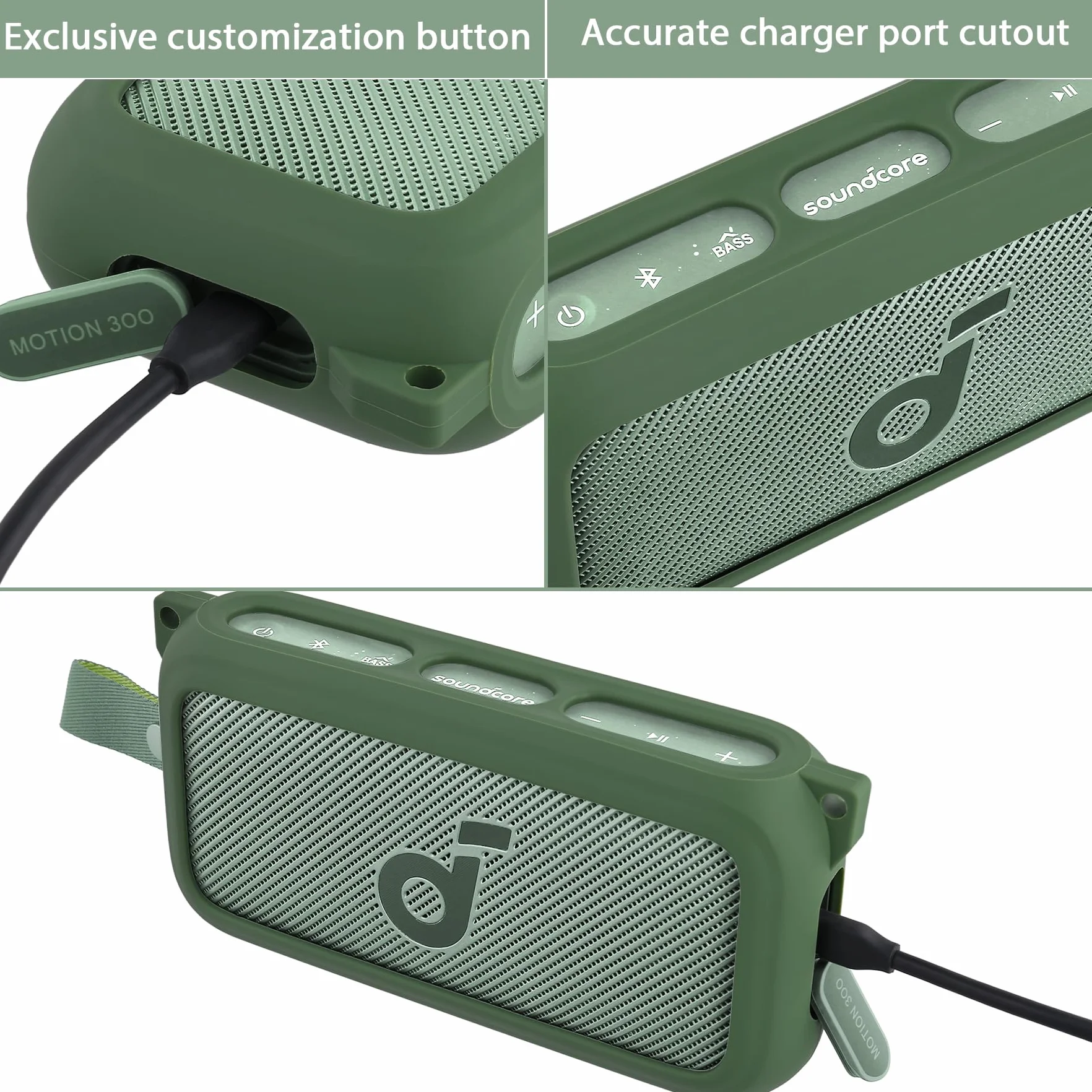 co2CREA Silikonowe etui z paskiem na ramię do głośnika Soundcore Motion 300 Hi-Res Bluetooth, bez głośnika