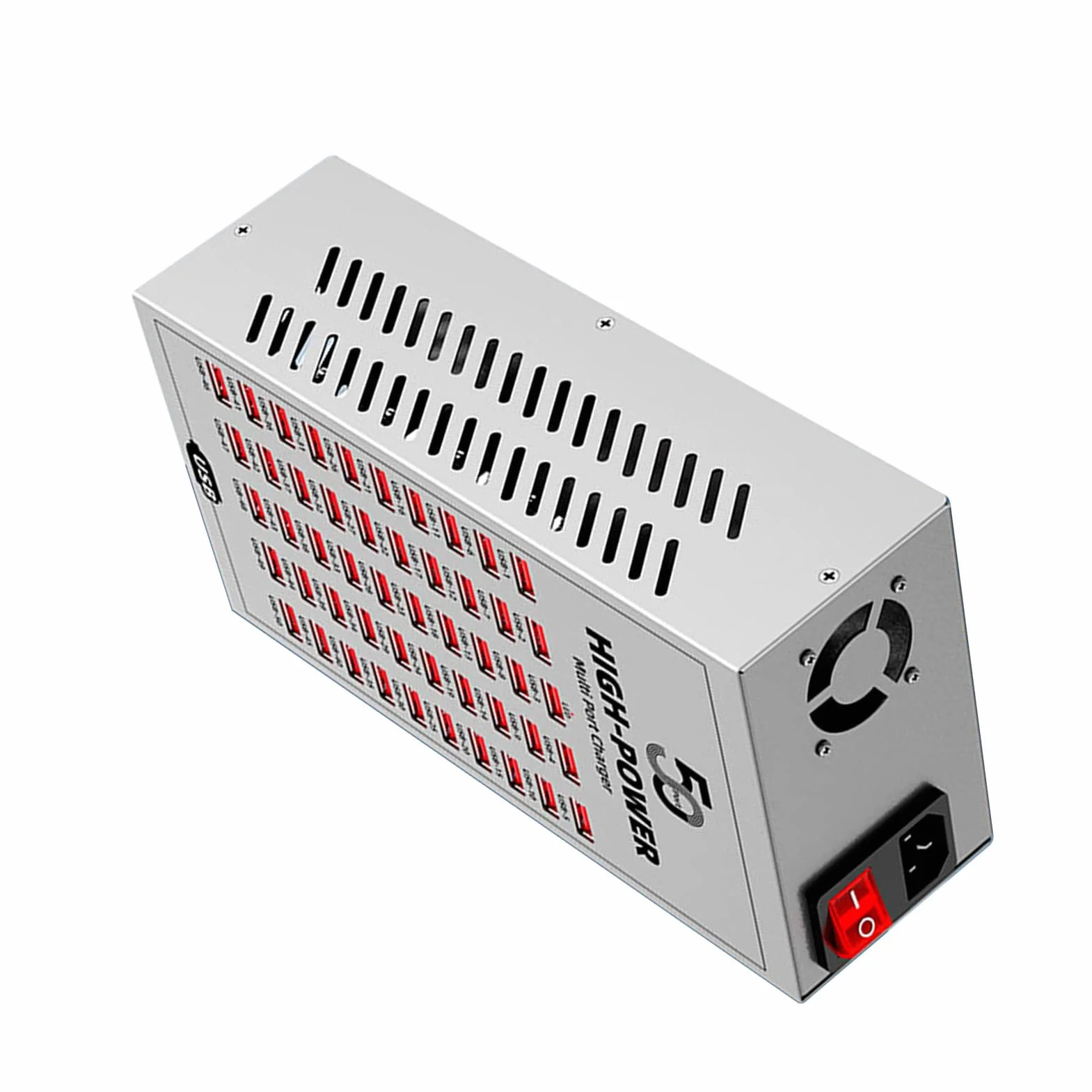 Cryfokt Wieloportowa Stacja ładująca USB, Wydajna Dystrybucja Mocy, Szybkie ładowanie w Domowym Biurze, Metalowa Obudowa i Wentylator dla Wielu urządzeń (Wtyczka UE 220-250 V)