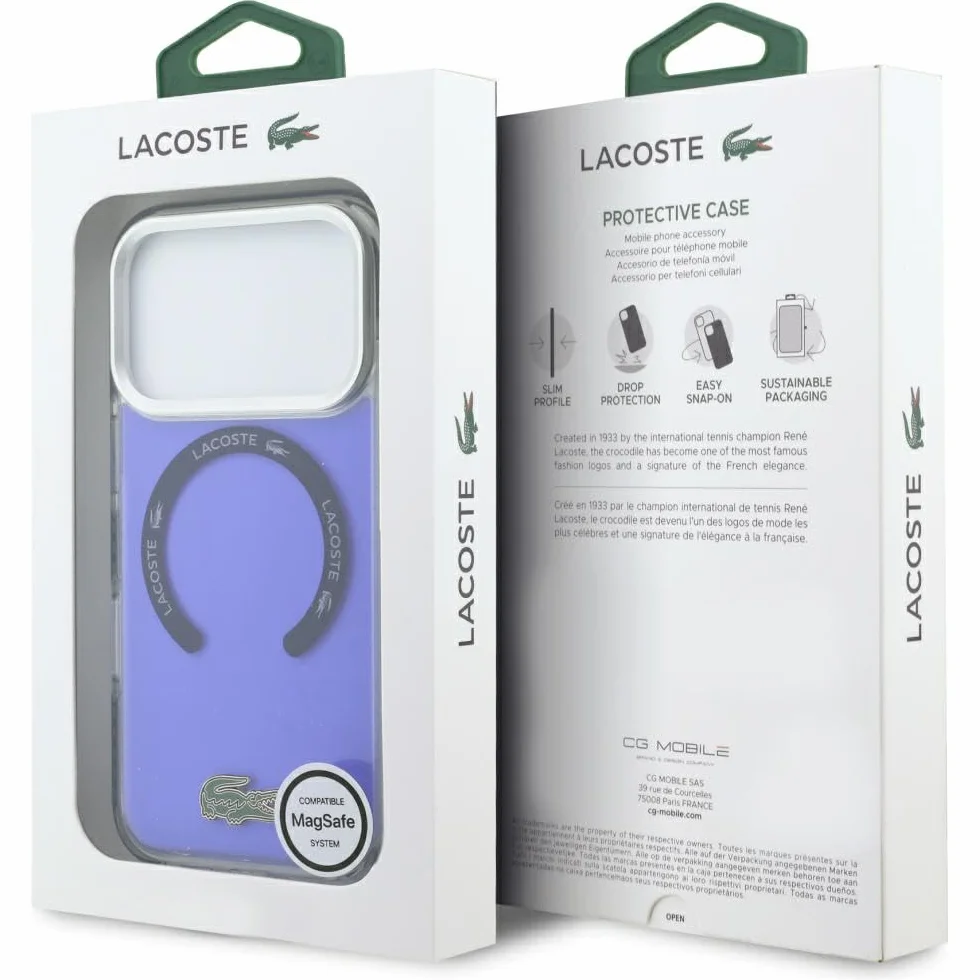 CG MOBILE Lacoste Shockproof przezroczyste etui kompatybilne z MagSafe do iPhone 17 Pro Max (granatowe)