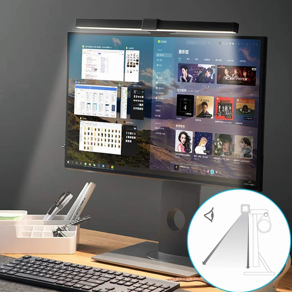 Regulowana listwa świetlna do monitora komputerowego, czytanie e-booków LED lampa zadaniowa zasilana USB lampa do ekranu dla oczu asymetryczna lampa 75° kąt świecenia bez migotania unikać wizualnego zmęczenia, do wszystkich komputerów