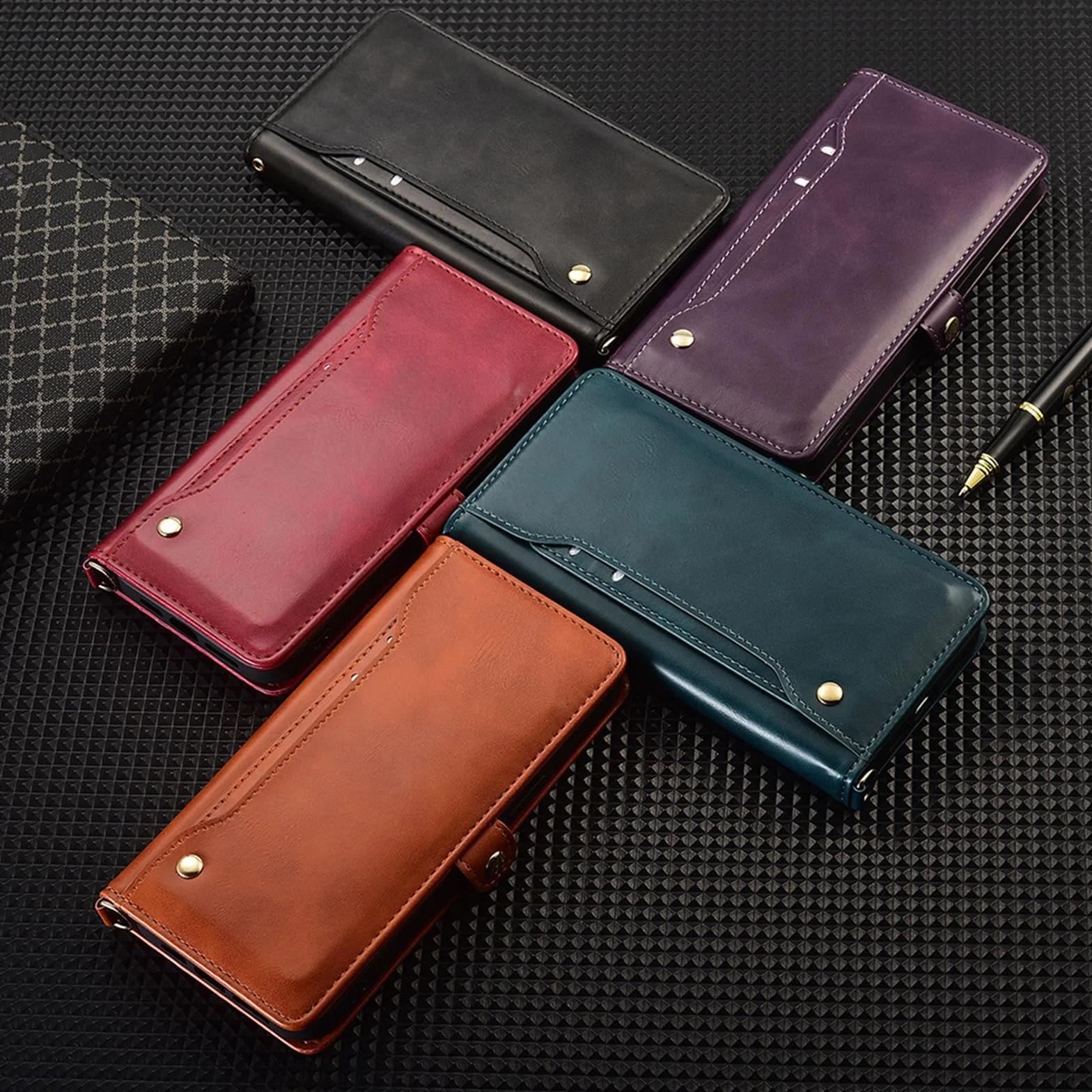 Czarne, S26 Ultra, Etui do Samsung Galaxy S26 Ultra/S26+/S26, Skórzane etui z klapką i składanym uchwytem Anti-Falling Cover