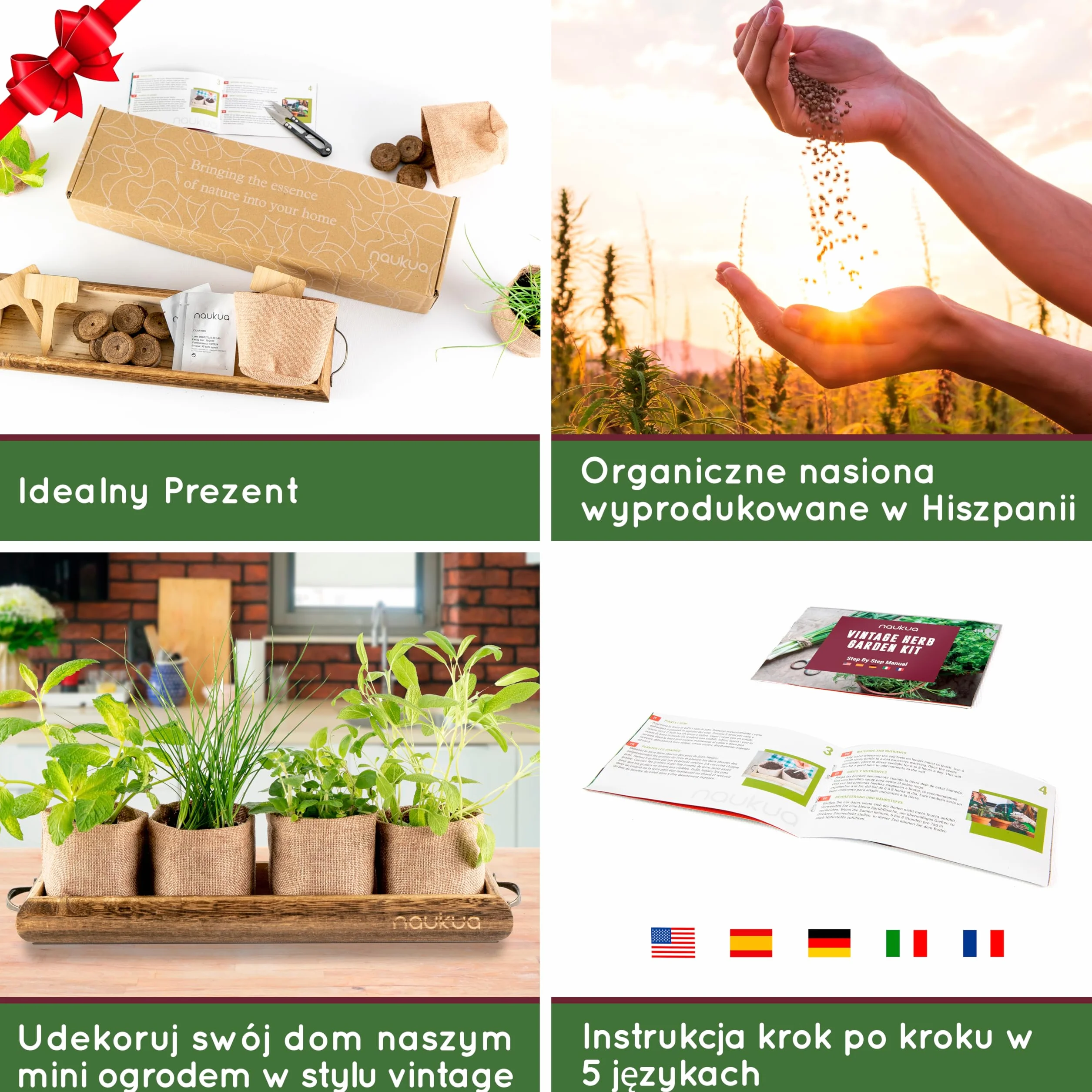Organiczny Zestaw Do Uprawy Ziół - Szczypiorek, Oregano, Mięta, Szałwia - Nasiona Bez GMO Hiszpania