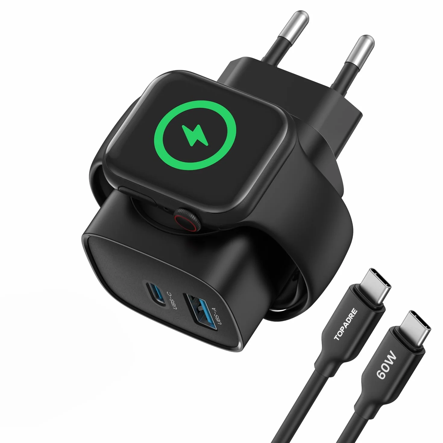 Ładowarka do Apple Watch, ładowarka USB C 3 w 1 20 W doiPhone'a PD 3.0, szybka ładowarka do Apple Watch 9/8/7/6/Ultra/SE, kabel ładujący USB C doiPhone'a 15/15 Pro Max, doiPada, Czarny