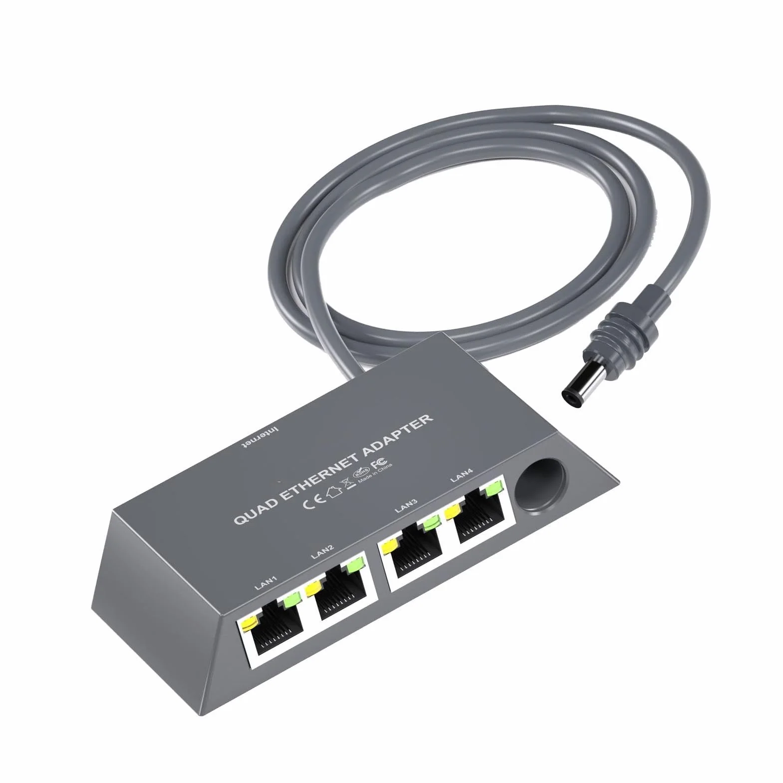 Aramox Wieloportowy Adapter Satelitarny Ethernet ABS 4-portowy Adapter Ethernet do 1 Gb/s Plug and Play Stabilna sieć Przewodowa dla Inteligentnych urządzeń Domowego Biura dla 3. Generacji