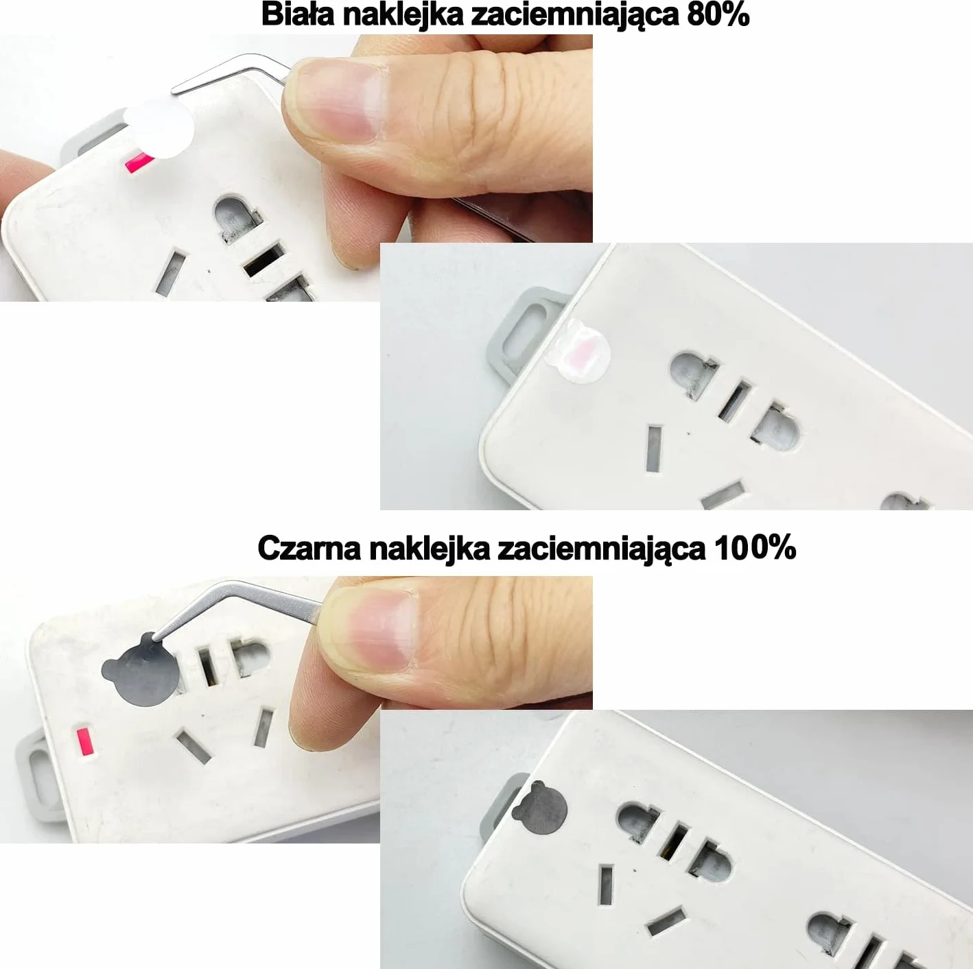 2PCS naklejki blokujące światło, naklejki ściemniające światło led, Ściemnianie światła 80% ~ 100% Blackout Stickers dla elektroniki, TV, Routers, zegary z 1PCS pęsety (biały i czarny)