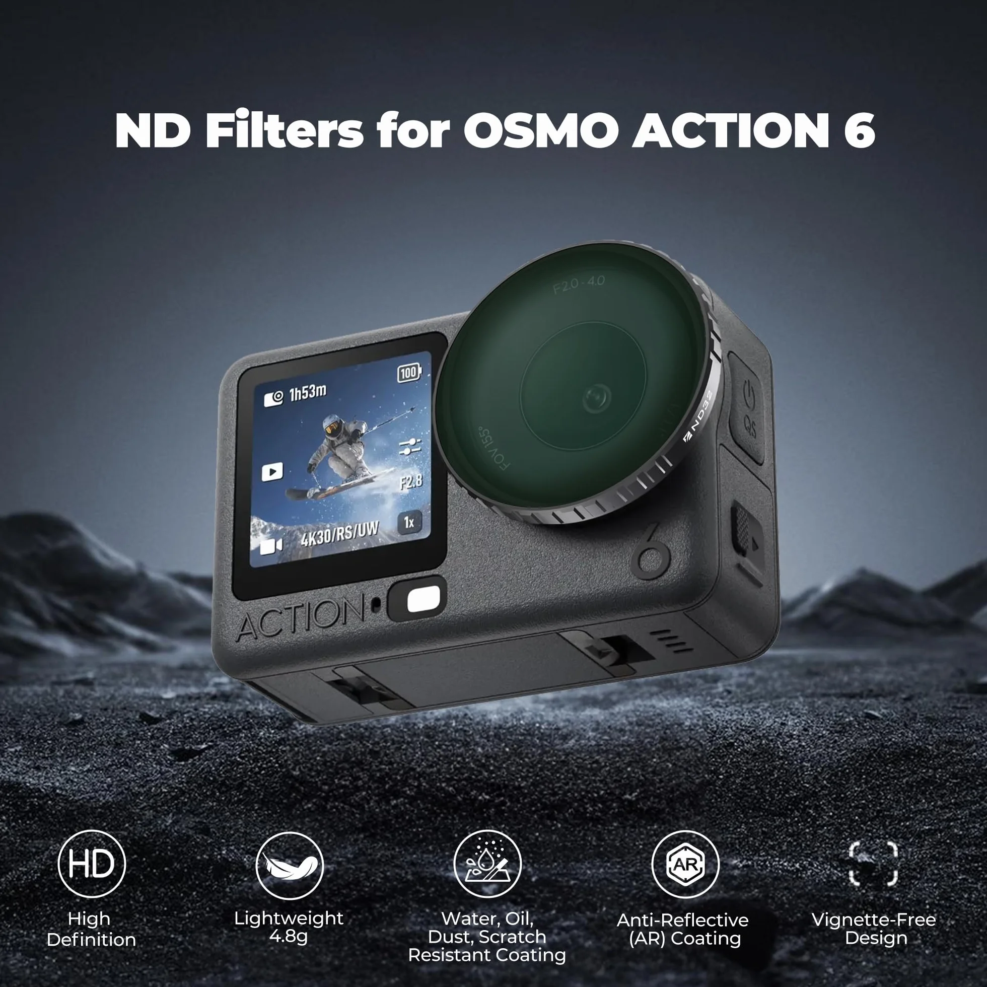 Freewell ND standardowy zestaw filtrów dziennych do DJI Osmo Action 6 | ND8, ND16, ND32, ND64,niezbędny do filmowania w świetle dziennym