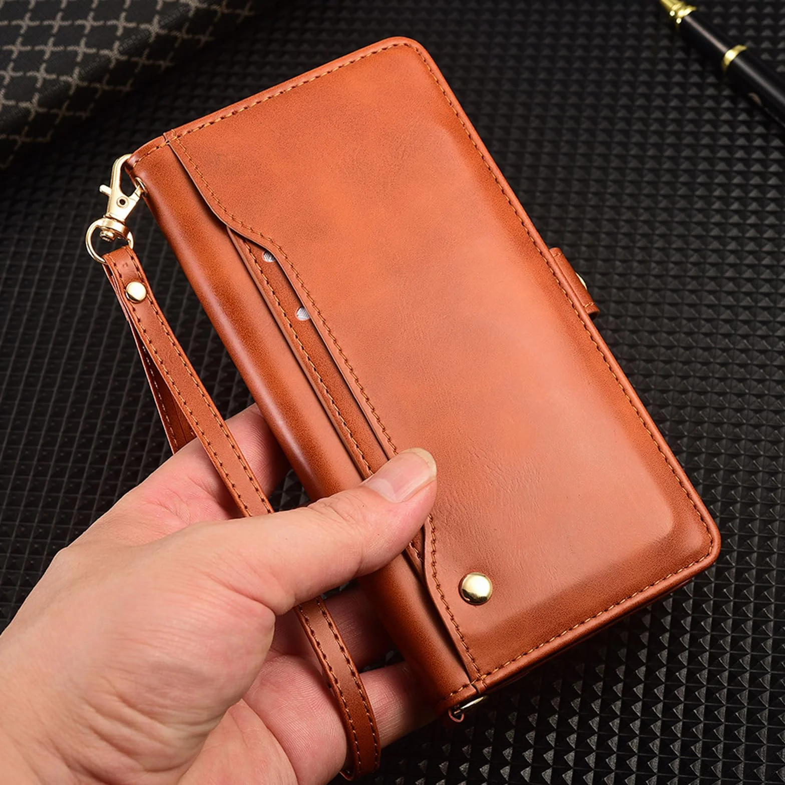 Czarne, S26 Ultra, Etui do Samsung Galaxy S26 Ultra/S26+/S26, Skórzane etui z klapką i składanym uchwytem Anti-Falling Cover