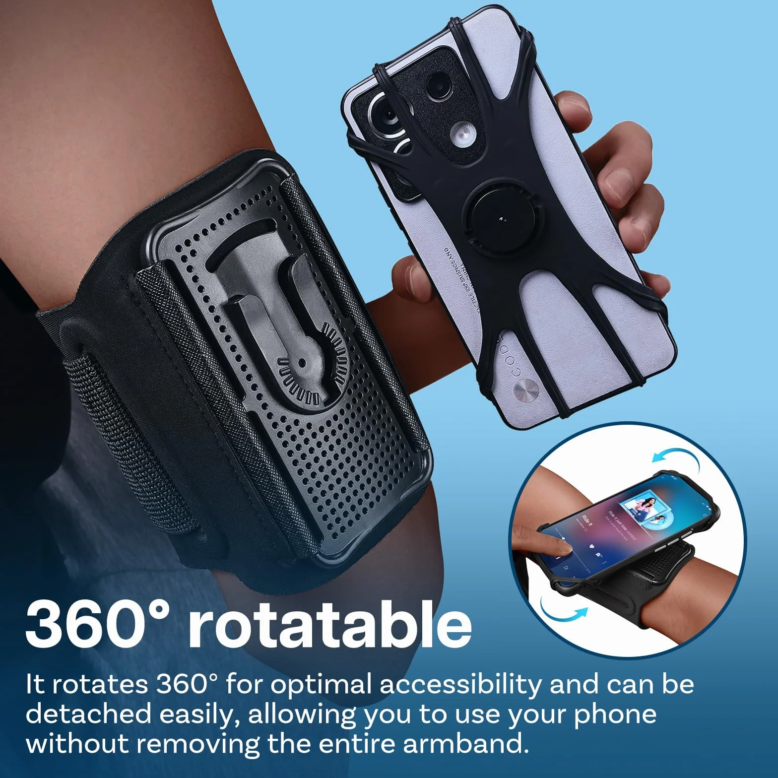 Opaska do Biegania Sportowa przez MMOBIEL – Sportowa Opaska na Telefon Komórkowy Obrotowa 360° dla iPhone 17 16 15 Pro Max, Samsung Galaxy S26 S25 S24 Series – Pasuje do Smartfonów 4.5–7.5 Cala-Czarny
