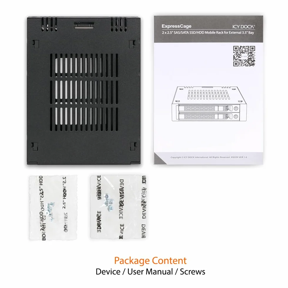 ICY DOCK Ramka wymienna do 2 x 2,5 cala (6,4 cm) SATA/SAS SSD/HDD ExpressCage MB742SP-B