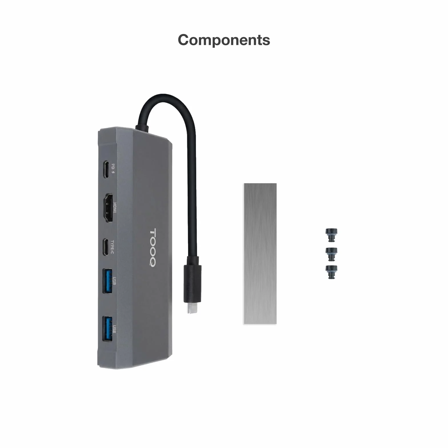 TOOQ TQE-2241G obudowa zewnętrzna do dysków SSD M.2 NGFF/NVMe + USB 3.2 Gen2 HUB z 1 x USB-C/PD + 2 x USB-A + USB-C + HDMI, szary