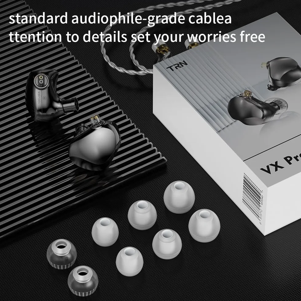 TRN VX PRO+10 mm podwójne magnetyczne flagowe słuchawki HiFi ergonomiczne zaprojektowane z odłączanym kablem 2-pinowym (gniazdo 3,5 mm + mikrofon / czarny)