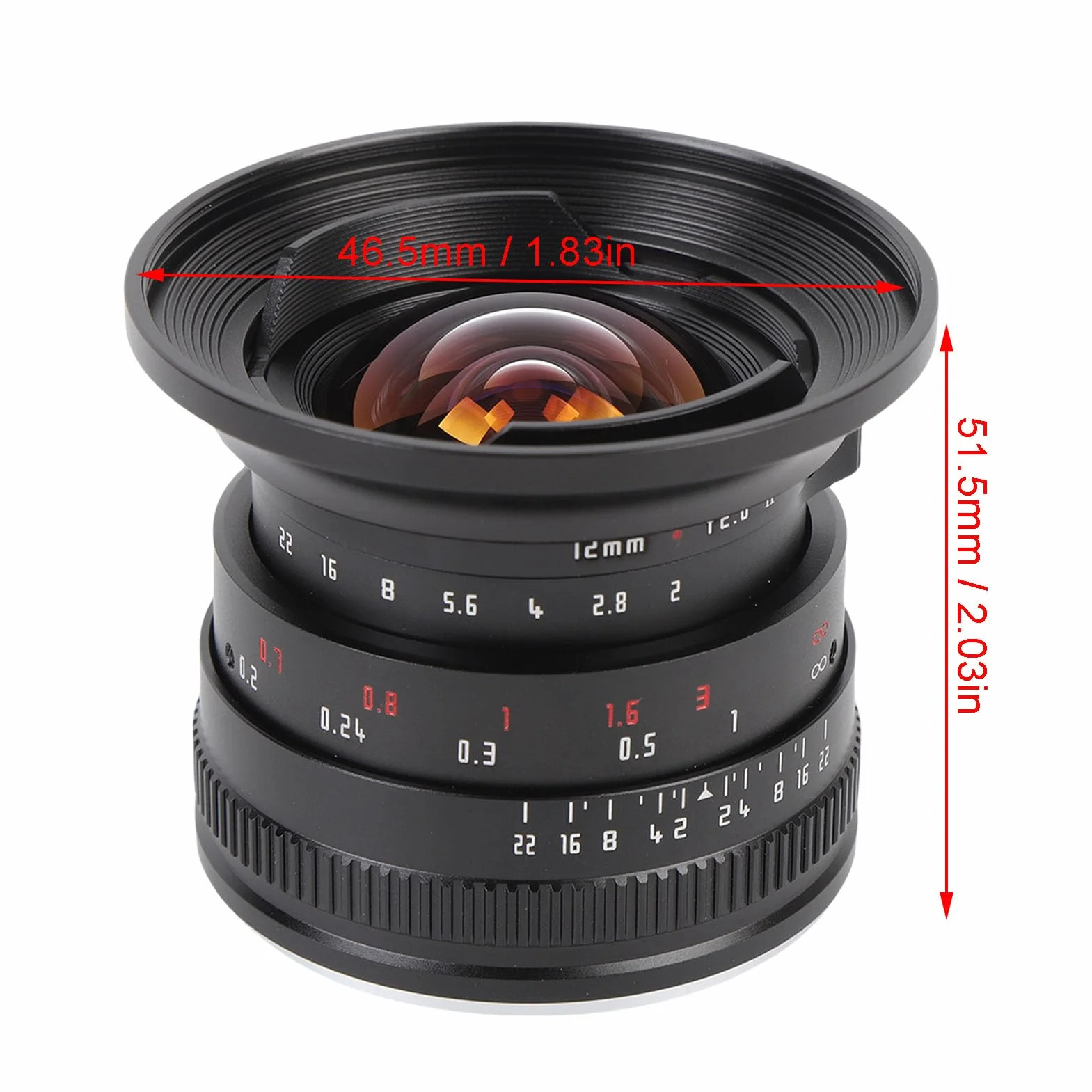 Fabater Obiektyw Stałoogniskowy 12 Mm F2.0 z ręczną regulacją Ostrości Prime APS-C Pasuje do Kamer z Mocowaniem M4/3 do G1 G2 G3 G5 G6 GF8 GF9 GH5 GH6, M1, M2 E-P1, E-P2, E-P3, Wydajność (BLACK)