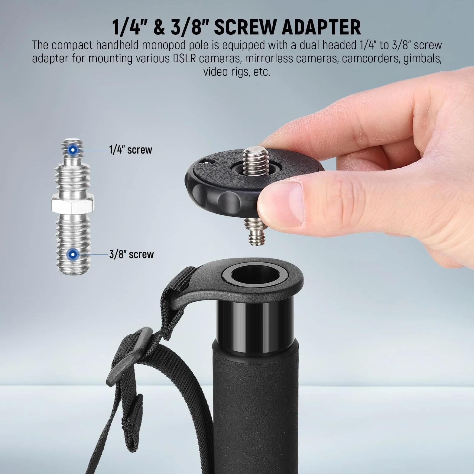 Neewer Stojak monopod na kamerę 61"/155 cm, przenośny podróżny monopod wideo ze stopu aluminium z adapterem śrubowym 1/10.2 cm 3/20.3 cm do kamery DSLR, profesjonalne akcesoria do aparatów, maksymalne