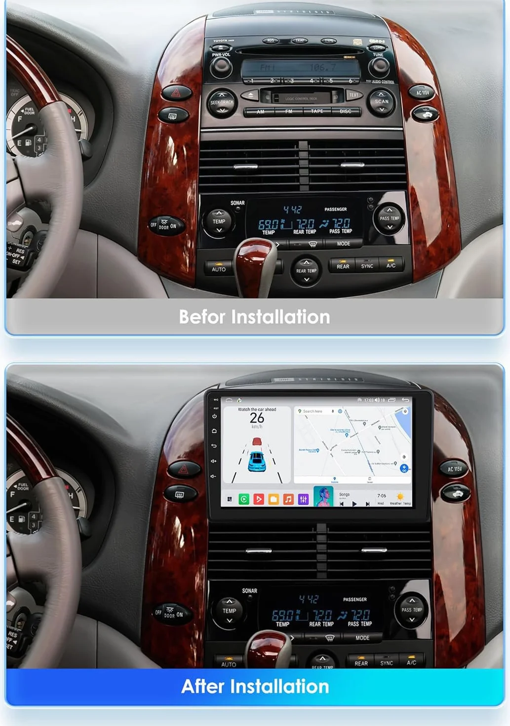 M6 pro3, Android 15.0 Stereo zamiennik dla Sienna 2004-2010 Radio samochodowe Nawigacja GPS 9-calowy przenośny odtwarzacz multimedialny DVD Odbiornik FM BT z Android Auto CarPlay