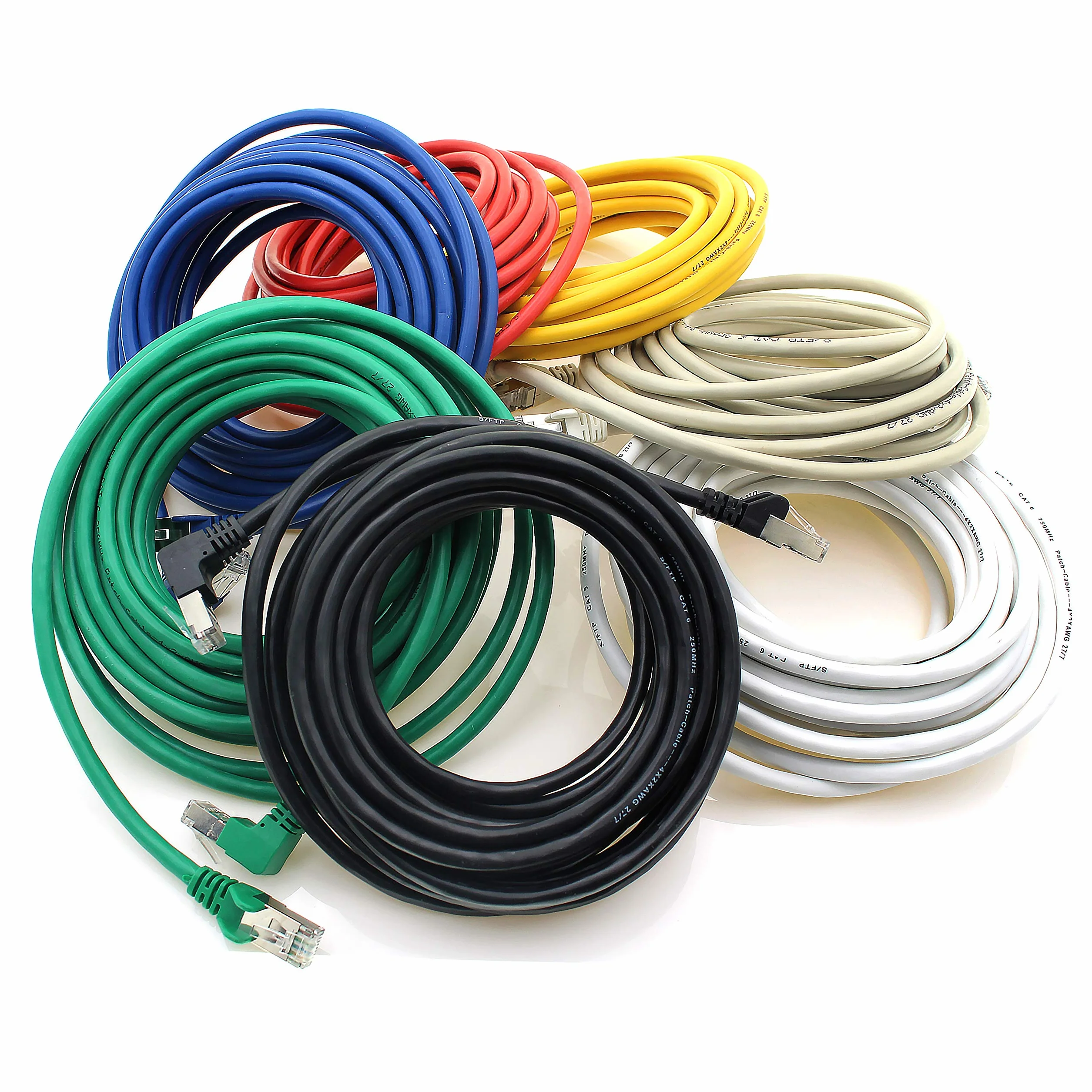 1aTTack.de 366264 Kabel sieciowy Cat.6 kąt 90 stopni 10m - 7 kolorów - Kabel krosowy Cat6 (SFTP PIMF) 1000Mbit/s Złącze Rj 45-7 x 10m metrów 7 kolorów
