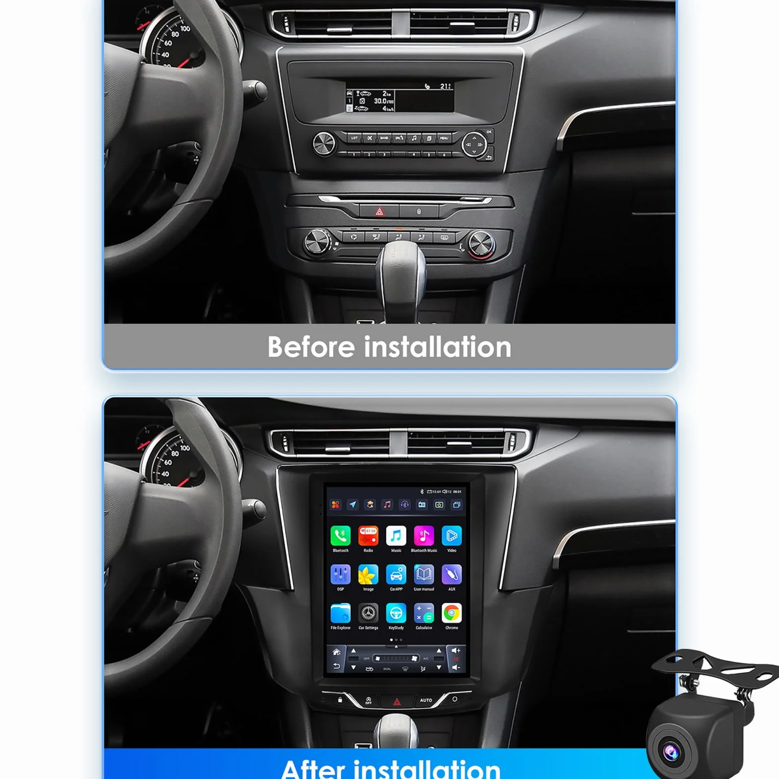 Radio Samochodowe 2 DIN Z Androidem Do Peugeot 408 2014-2019 | Radio samochodowe Bluetooth z 9.7-calowym ekranem bezprzewodowym CarPlay i Android Auto GPS Wi-Fi FM/RDS kamerą cofania i mic