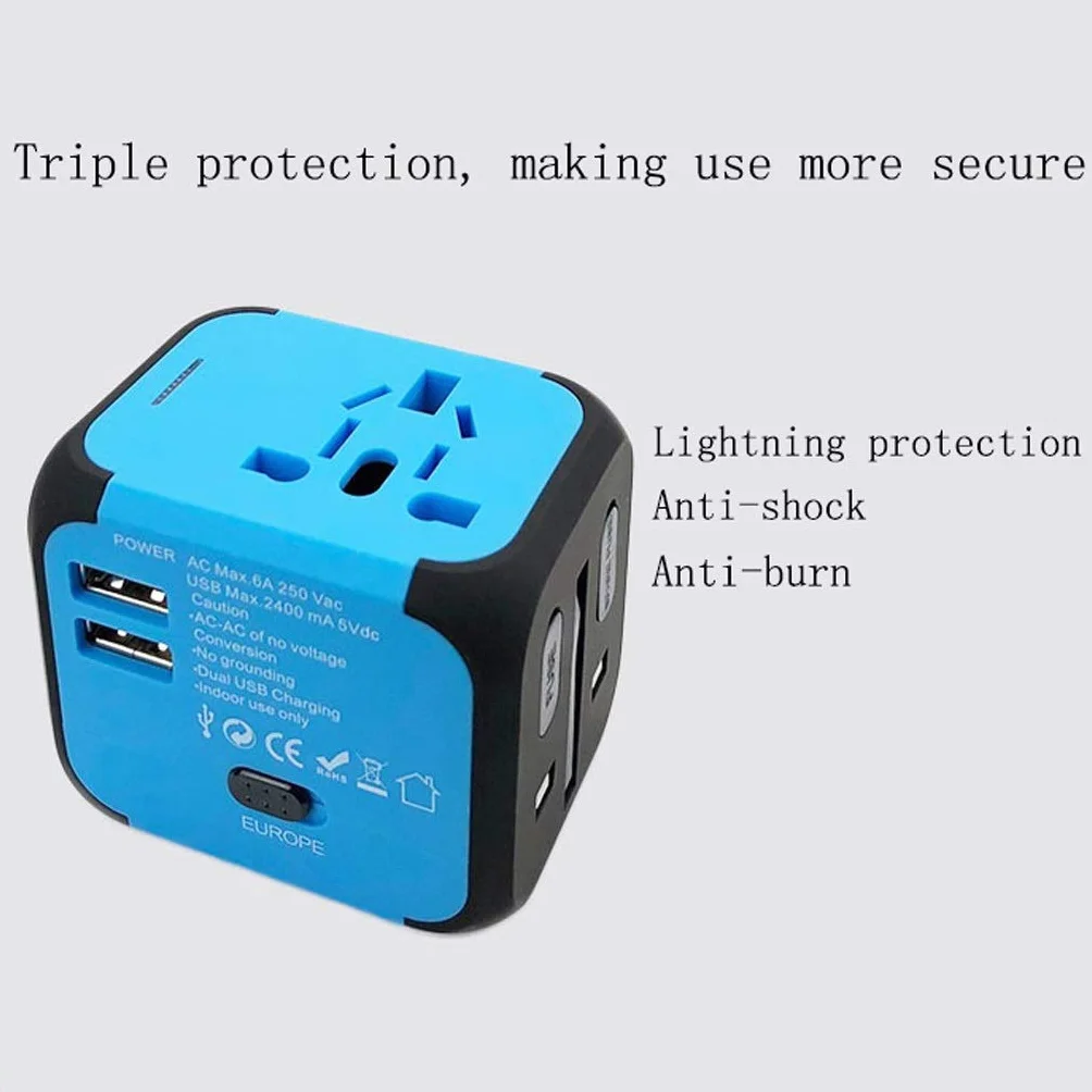 Międzynarodowa ładowarka energetyczna, Uniwersalny adapter podróży, Adapter podróży Uppel Dual Usb. All-in-One Worldwide Cargers Adapters (Color : B, Rozmiar : 5.6 * 6.5 * 5cm)