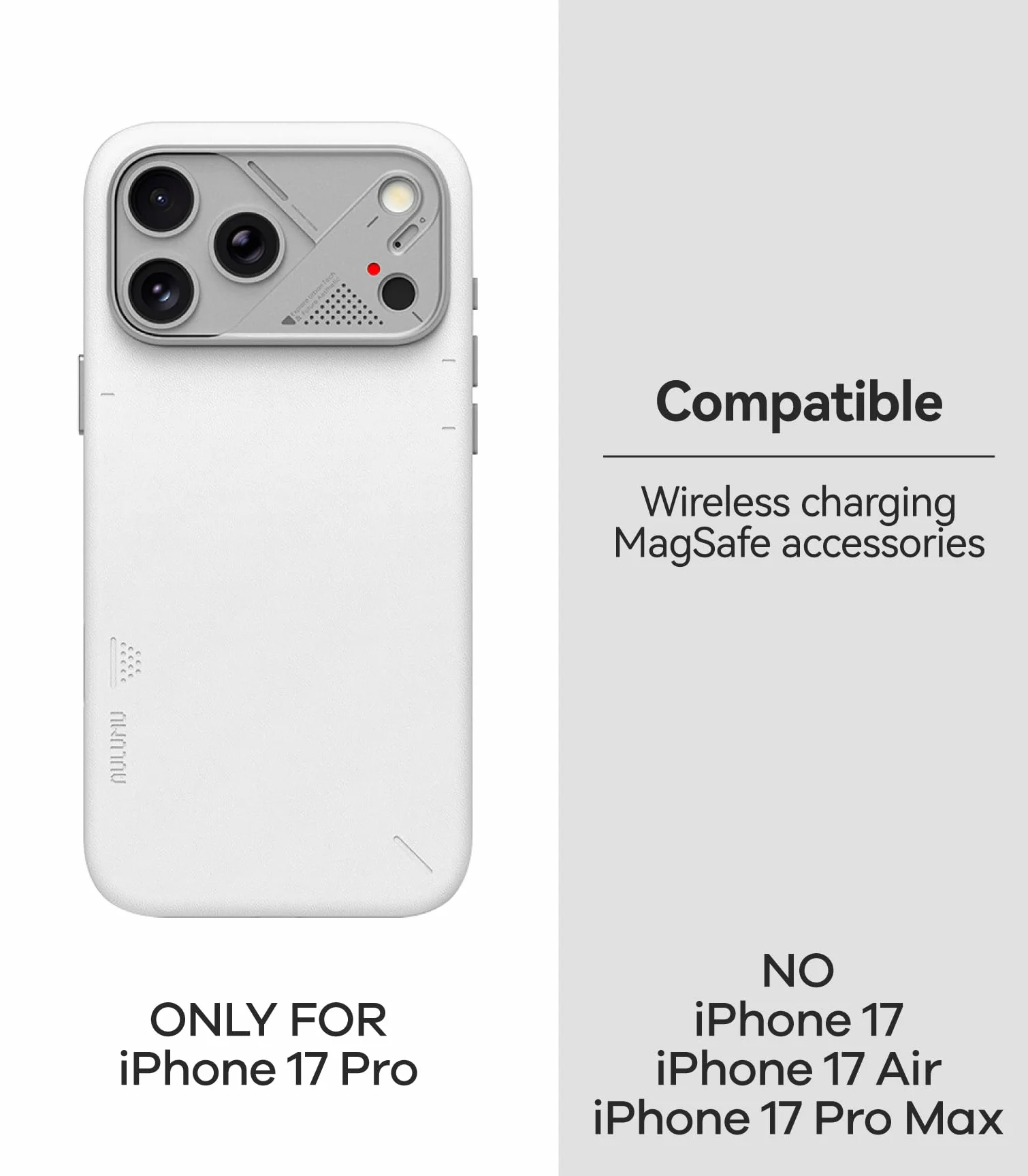 Aulumu A17 wegańskie skórzane etui na iPhone'a 17 Pro, Magsafe z żebrami chłodzącymi i sterowaniem kamerą, etui ochronne CoolHyper, odporne na wstrząsy, odporne na zarysowania, pełne owinięcie, białe