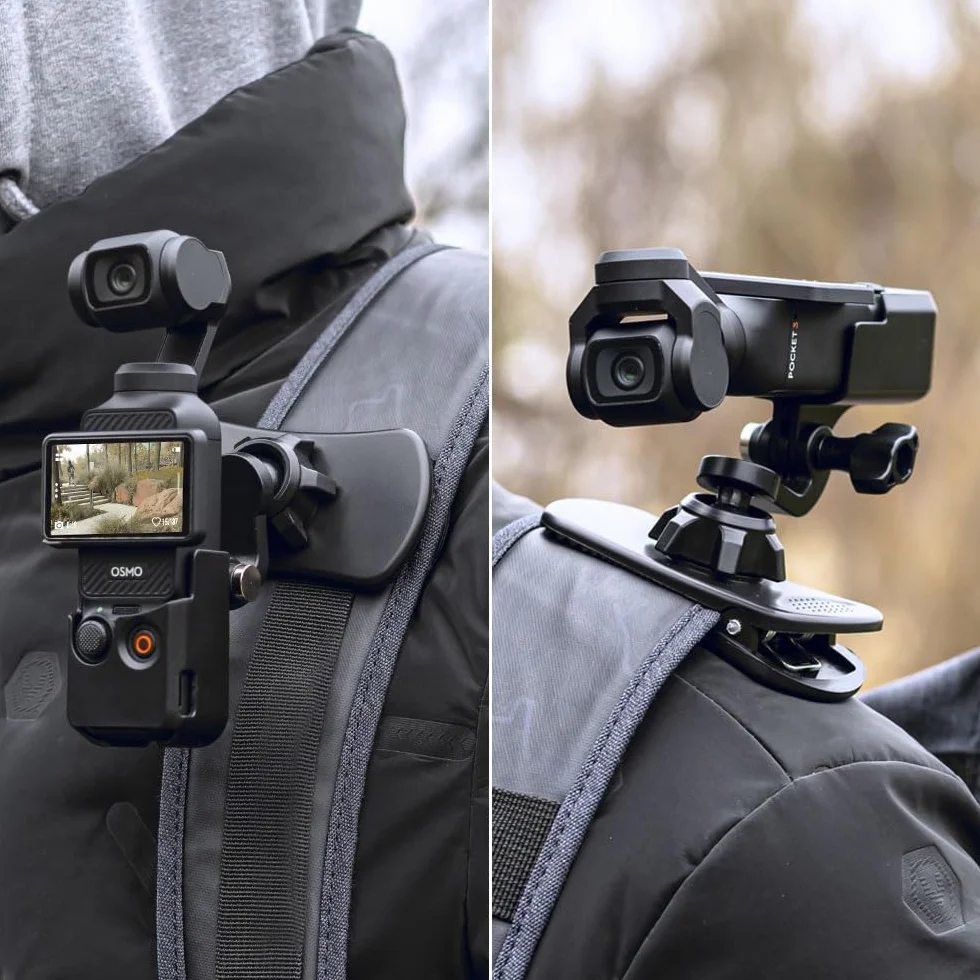 Uchwyt na pasek do plecaka obracany o 360°, uchwyt zaciskowy z rozszerzalną ramą, kompatybilny z DJI Osmo Pocket 3