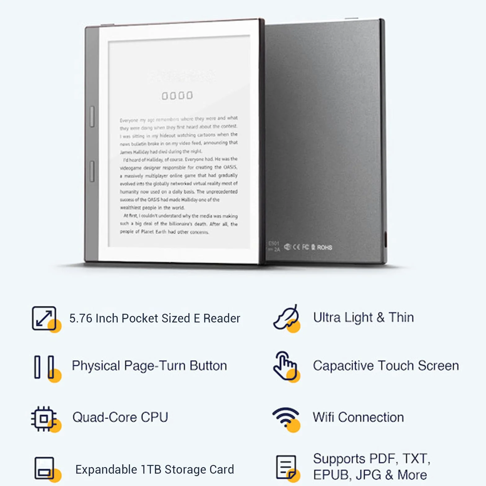 E Reader, 5.76 HD Touch Ecreen Electronic Book Reader z Wi -Fi & Bluetooth, 1 GB RAM 32 GB ROM 198ppi E Tablet z Automatem do Mikro -pamięci, na Android (PUSOKEI8sn2eg450z-11)